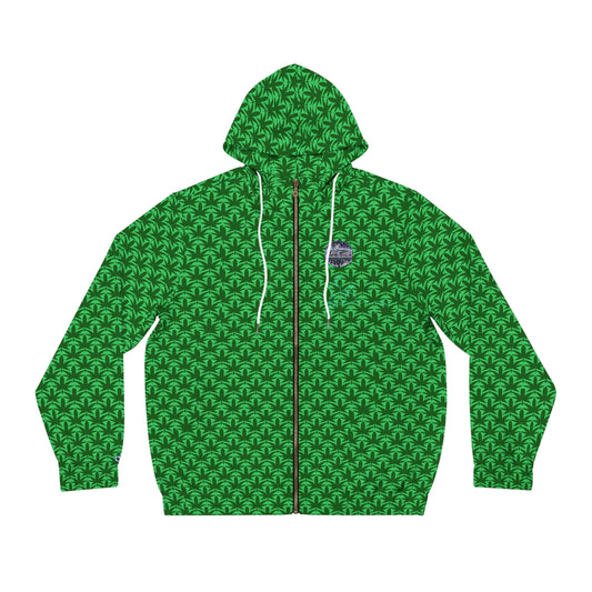 Green Leaves Pattern Full‑Zip Hoodie
