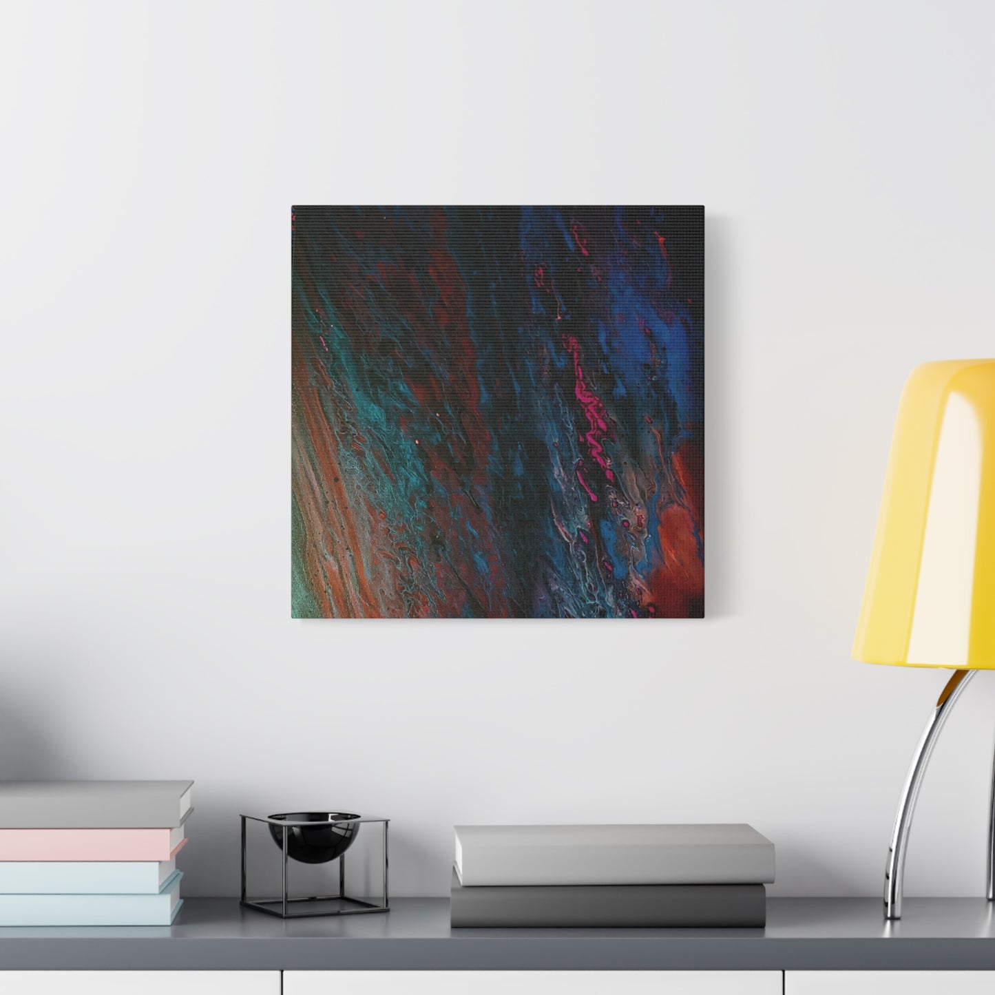 Abstract Fluid Art Canvas Wall Art - Jupiter pour — Vibrant Ocean Night Matte Stretched Canvas