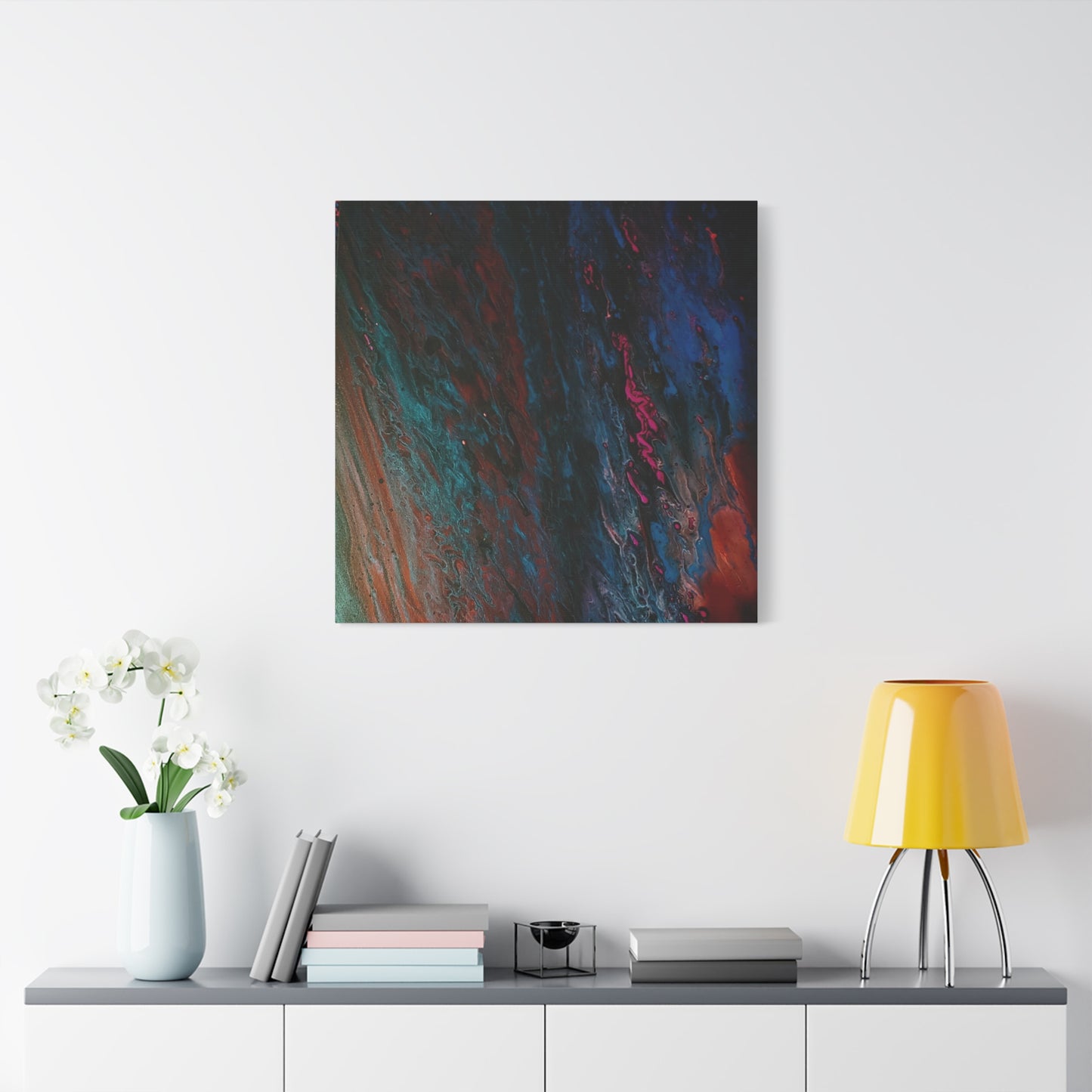 Abstract Fluid Art Canvas Wall Art - Jupiter pour — Vibrant Ocean Night Matte Stretched Canvas