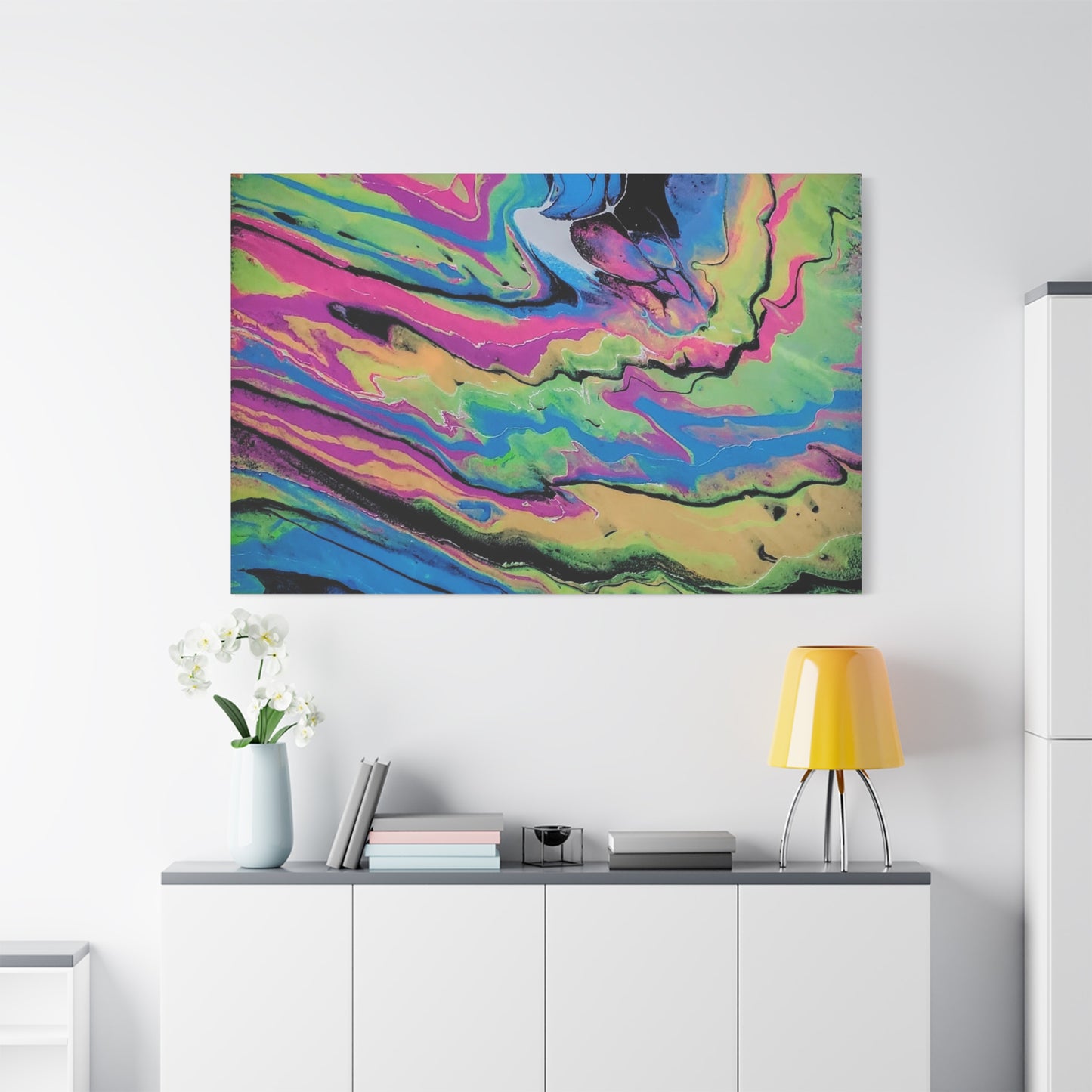 Abstract Neon Fluid Art Canvas Print — Vibrant Psychedelic Wall Decor