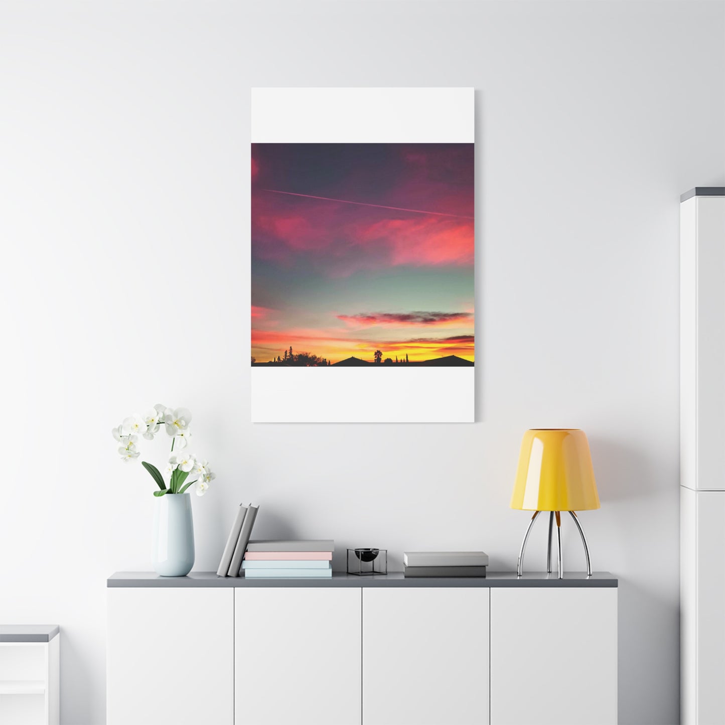 pink sky at morning - Horizon Matte Canvas Print — Vibrant Pink & Teal Sky Wall Art, Stretched 1.25"