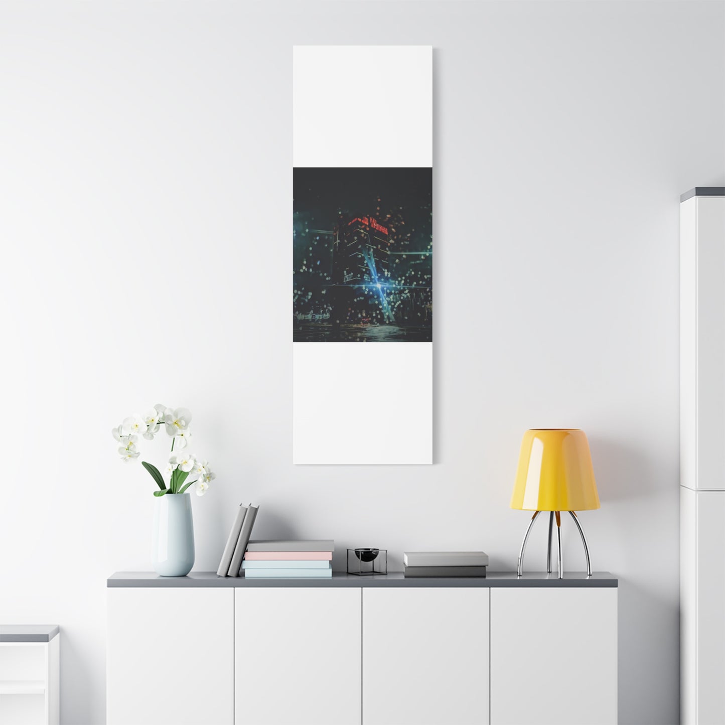 matrix @night Canvas Print — Moody Rainy Urban Wall Art (Matte Stretched)