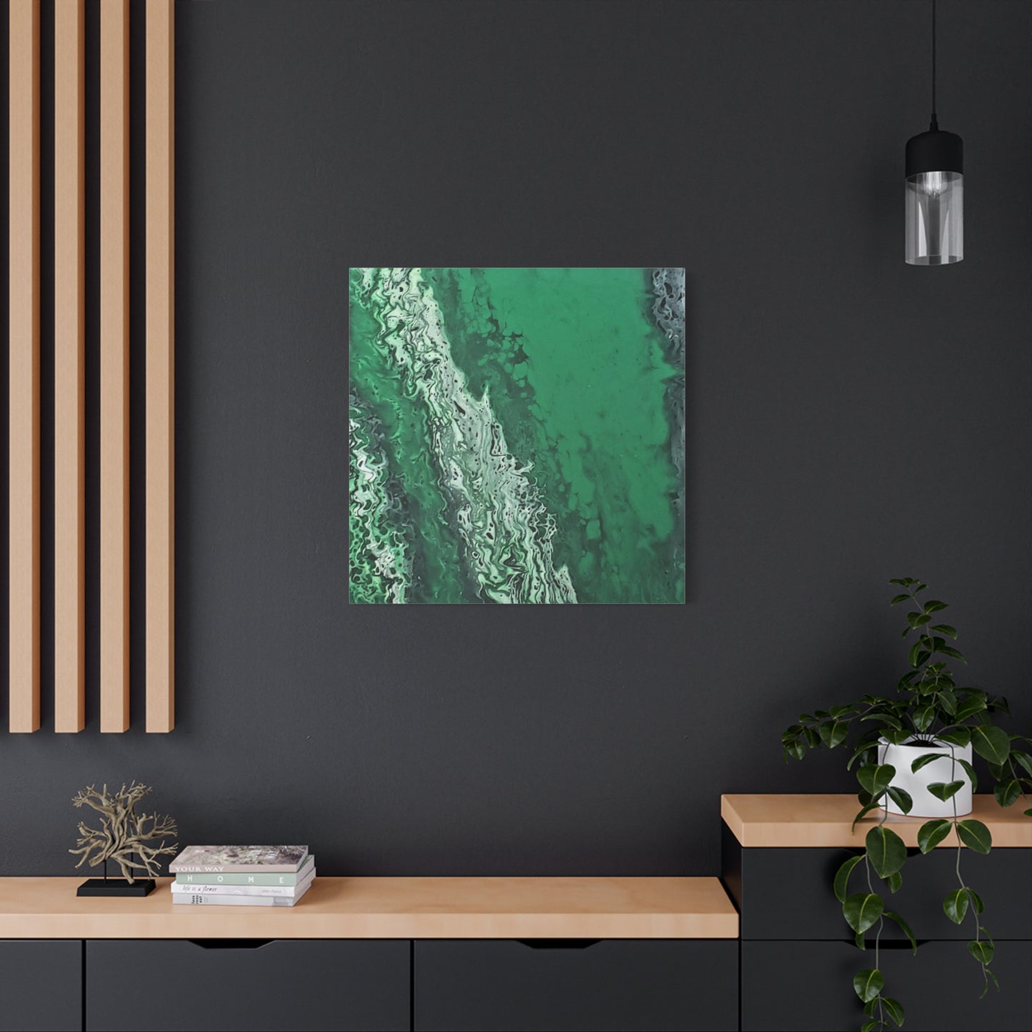 Emerald Wave Abstract Canvas Print — Matte Stretched Wall Art