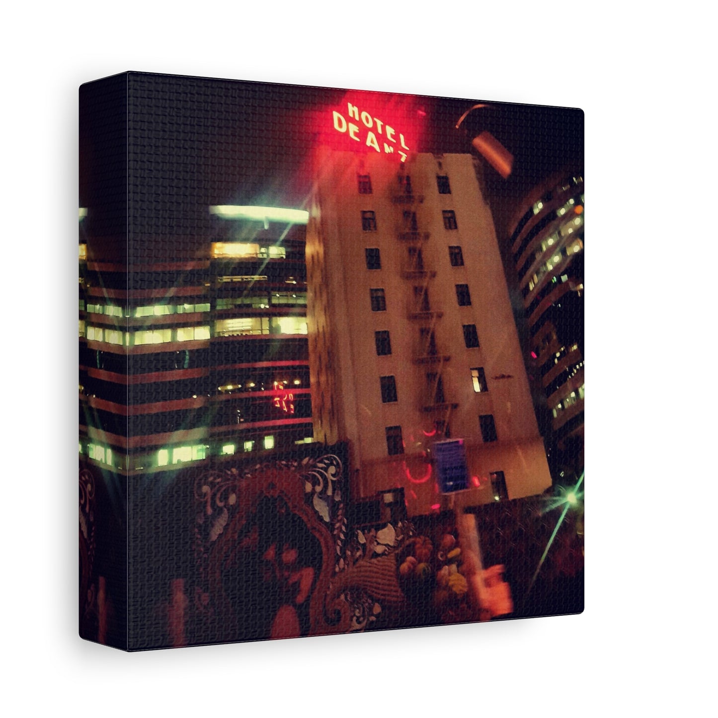 Hotel DeAnza - City Nightscape Canvas Print — Urban Street Art Building Matte Stretched 1.25"