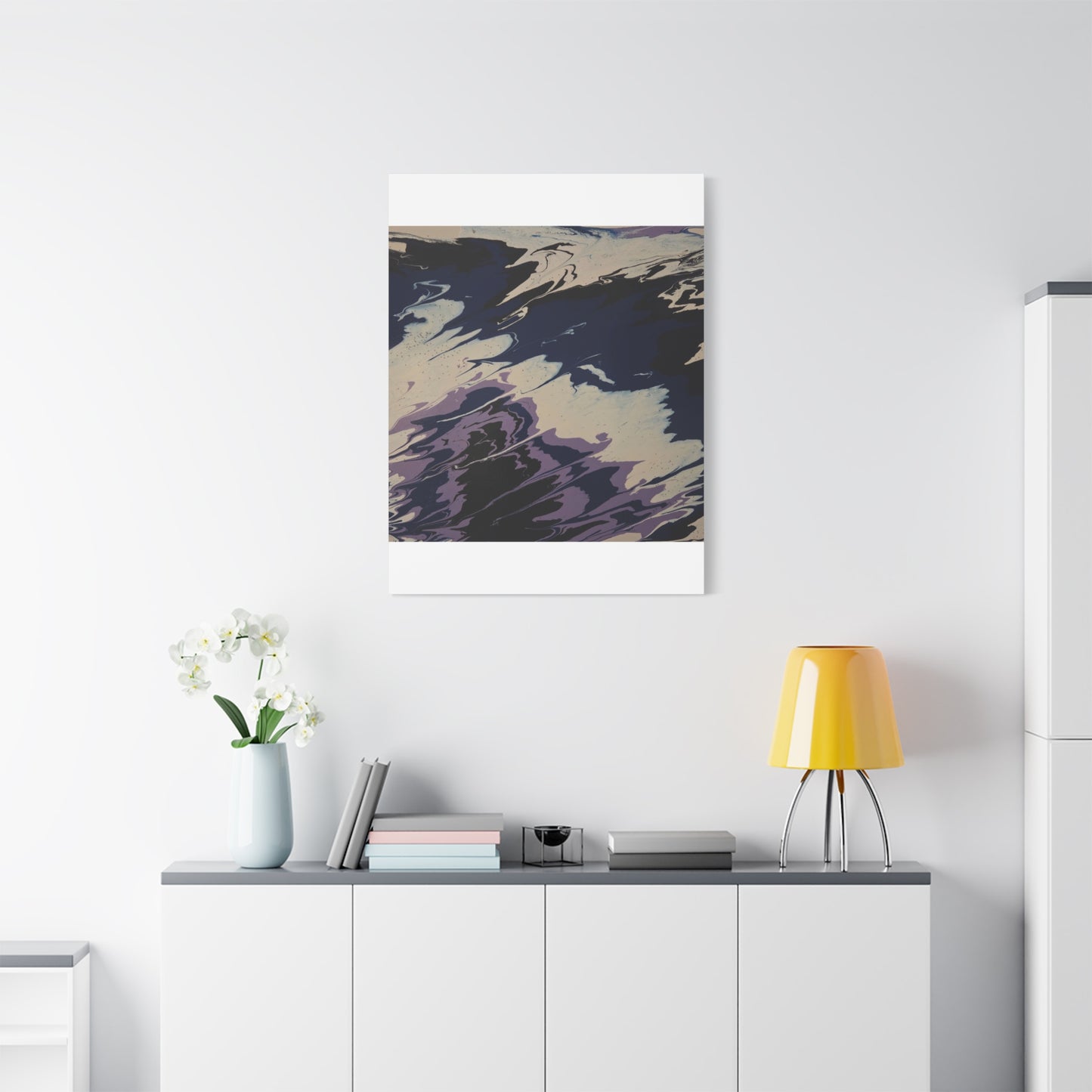 Abstract Navy & Lavender Wave Matte Stretched Canvas (1.25")