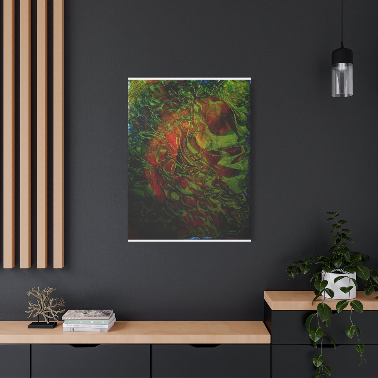 Abstract Green & Red Fluid Art Canvas Print