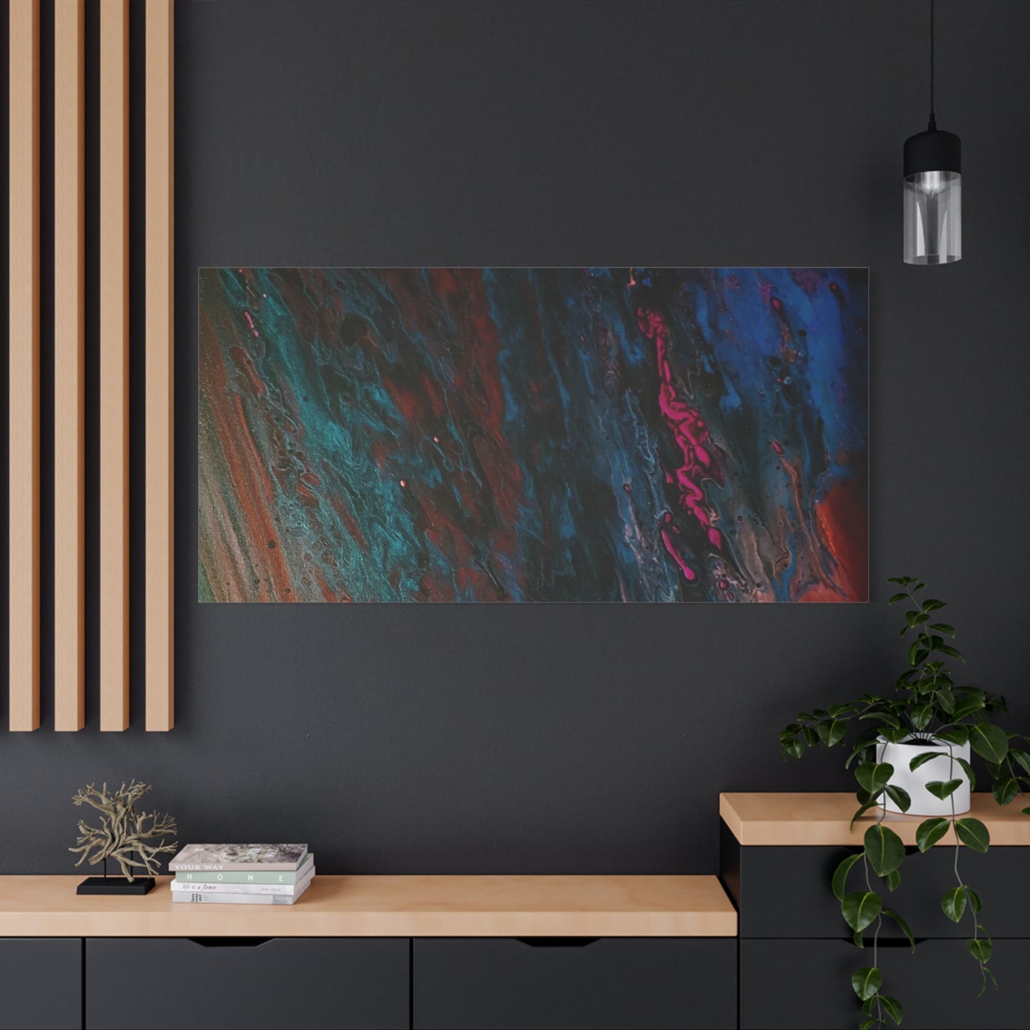 Abstract Fluid Art Canvas Wall Art - Jupiter pour — Vibrant Ocean Night Matte Stretched Canvas