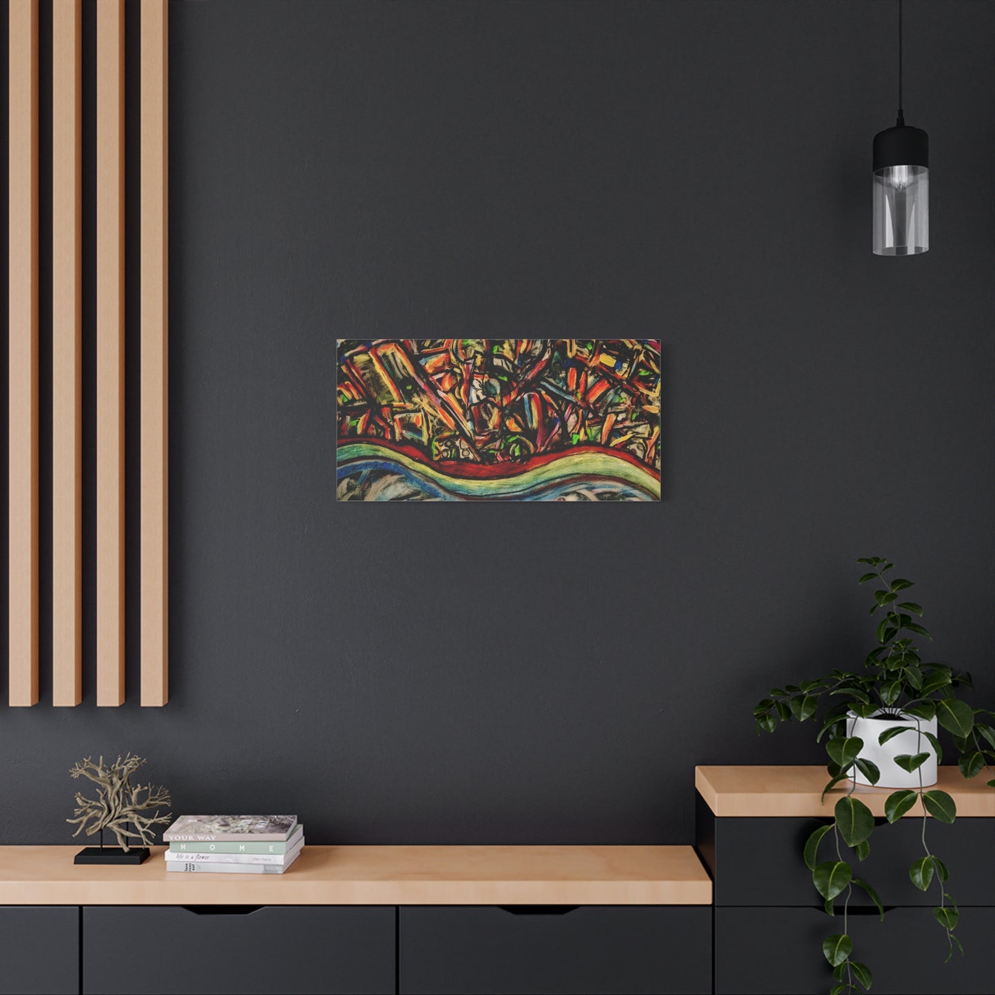 Acrylic_inequalities - Abstract Coastal Cityscape Canvas — Vibrant Ocean Wave Wall Art