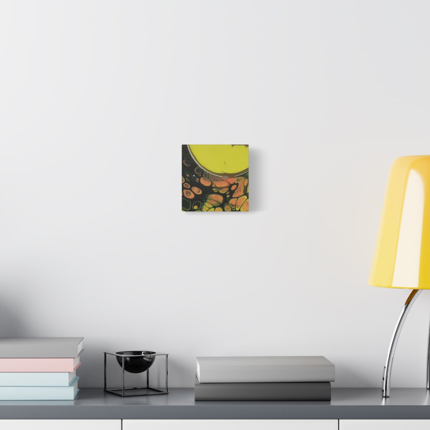 Abstract Fluid Art Canvas Print — Yellow & Black Cell Pour