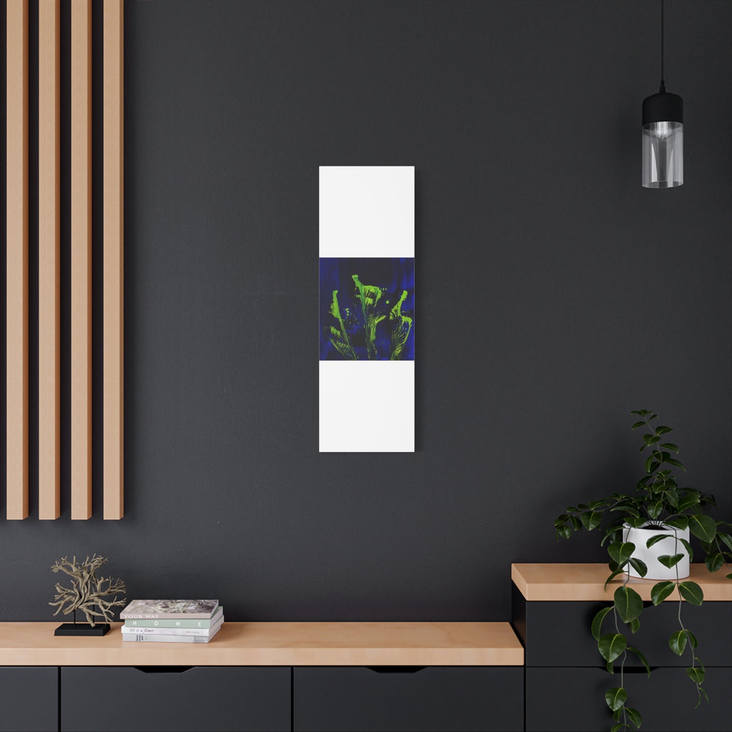 calla_lillies_pt.2 - Neon Floral Abstract Canvas Print — Blue & Lime Stretched Wall Art