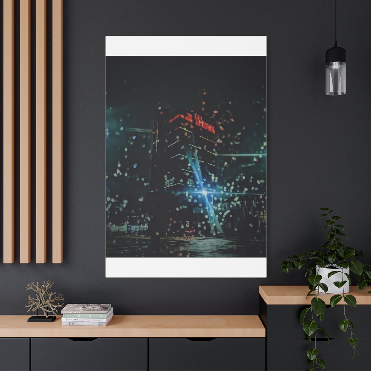 matrix @night Canvas Print — Moody Rainy Urban Wall Art (Matte Stretched)