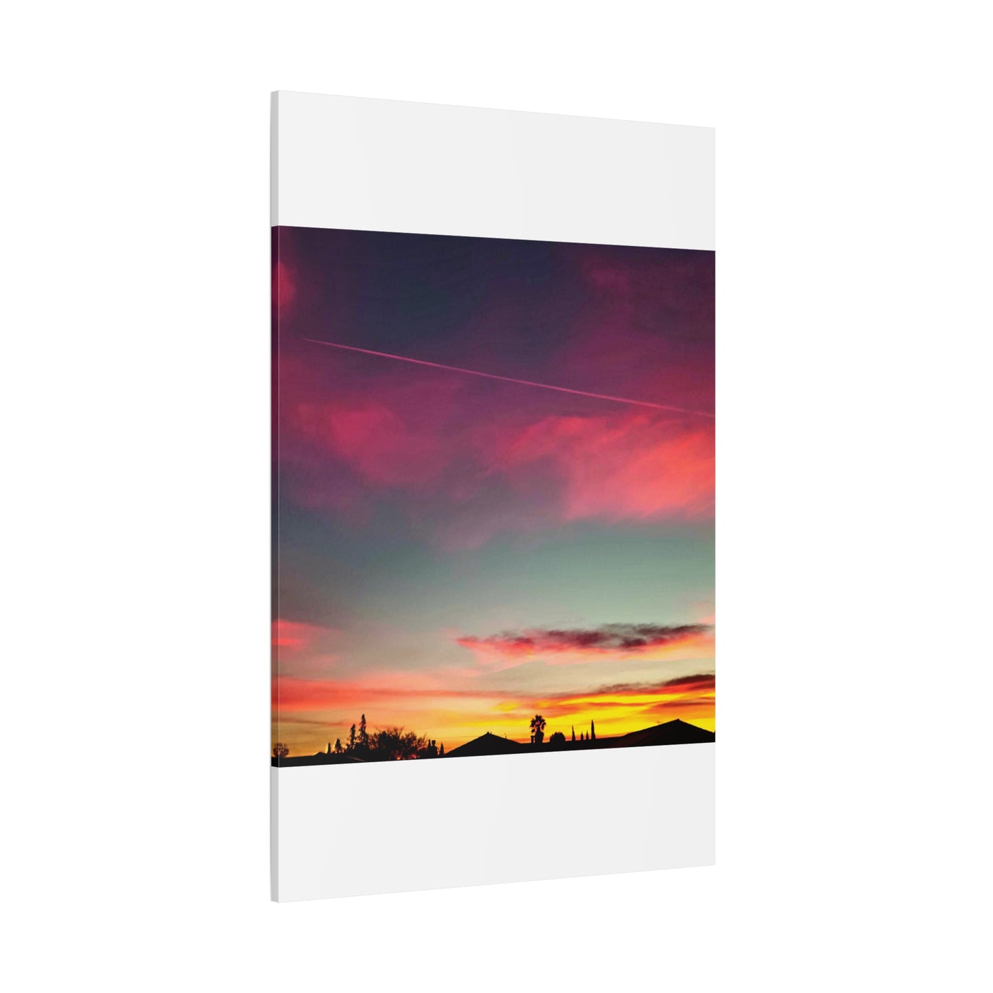 pink sky at morning - Horizon Matte Canvas Print — Vibrant Pink & Teal Sky Wall Art, Stretched 1.25"