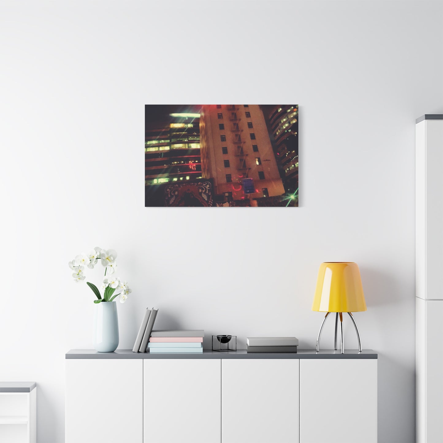 Hotel DeAnza - City Nightscape Canvas Print — Urban Street Art Building Matte Stretched 1.25"