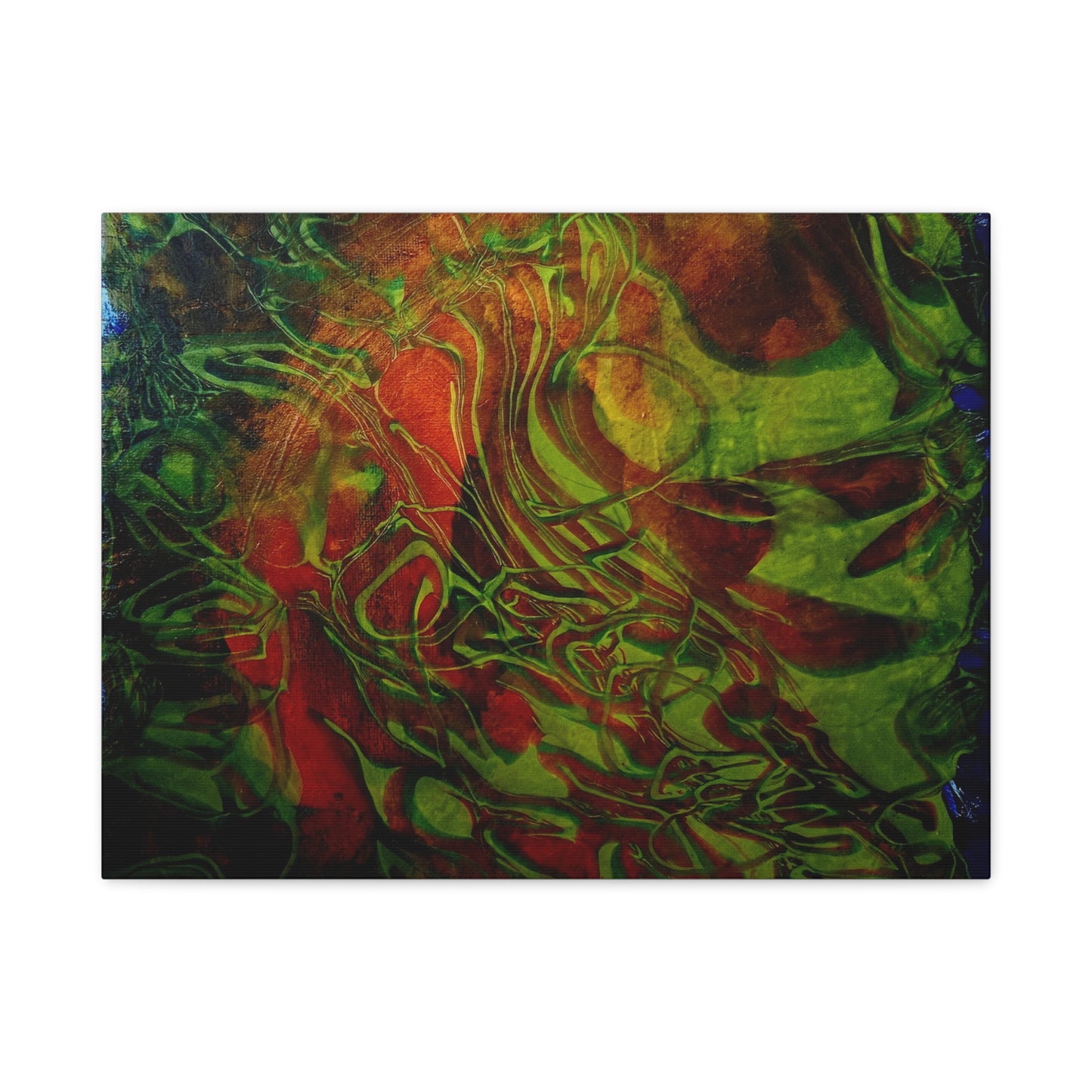 Abstract Green & Red Fluid Art Canvas Print