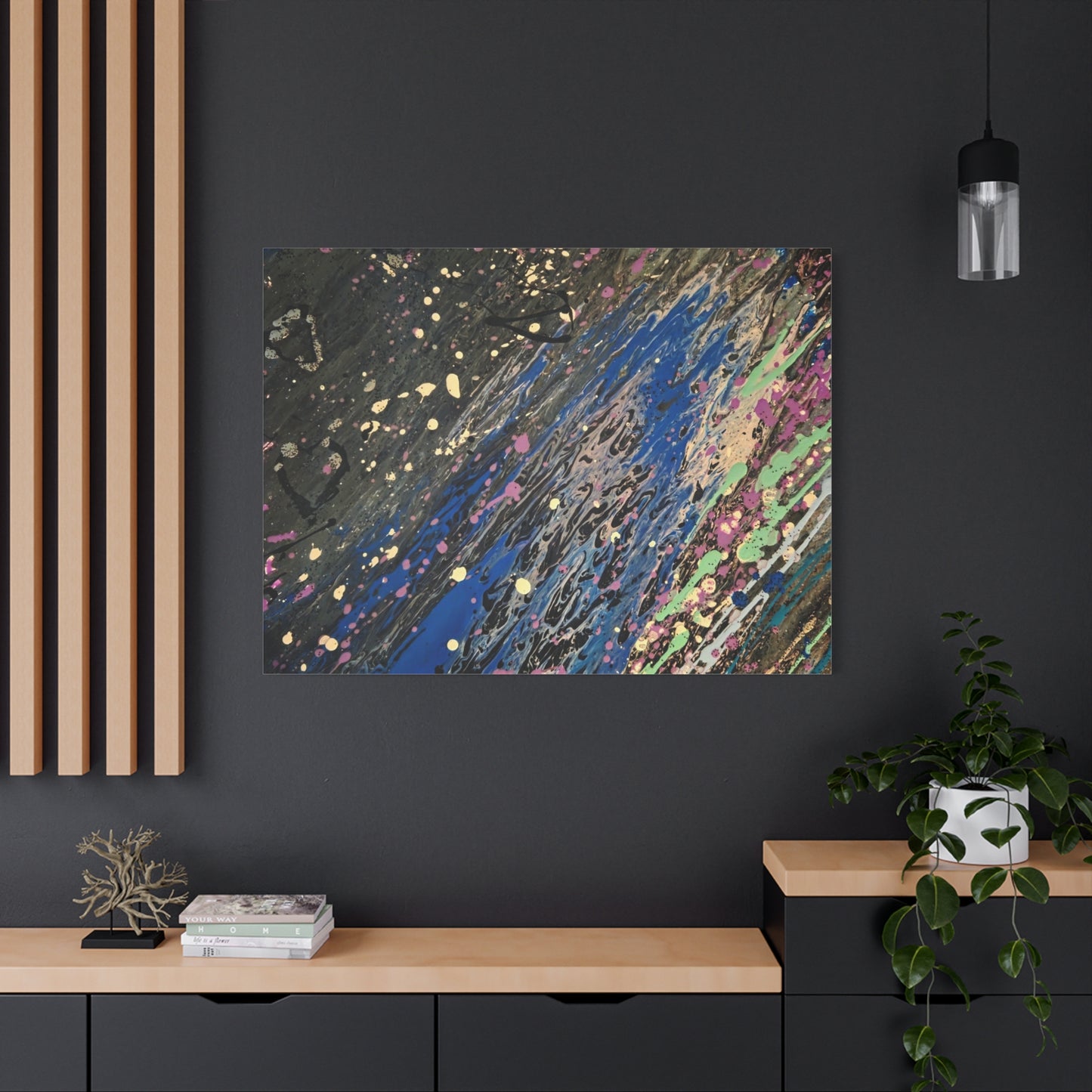 Abstract Splatter Matte Canvas Print — Colorful Fluid Art Wall Decor, Stretched 1.25"