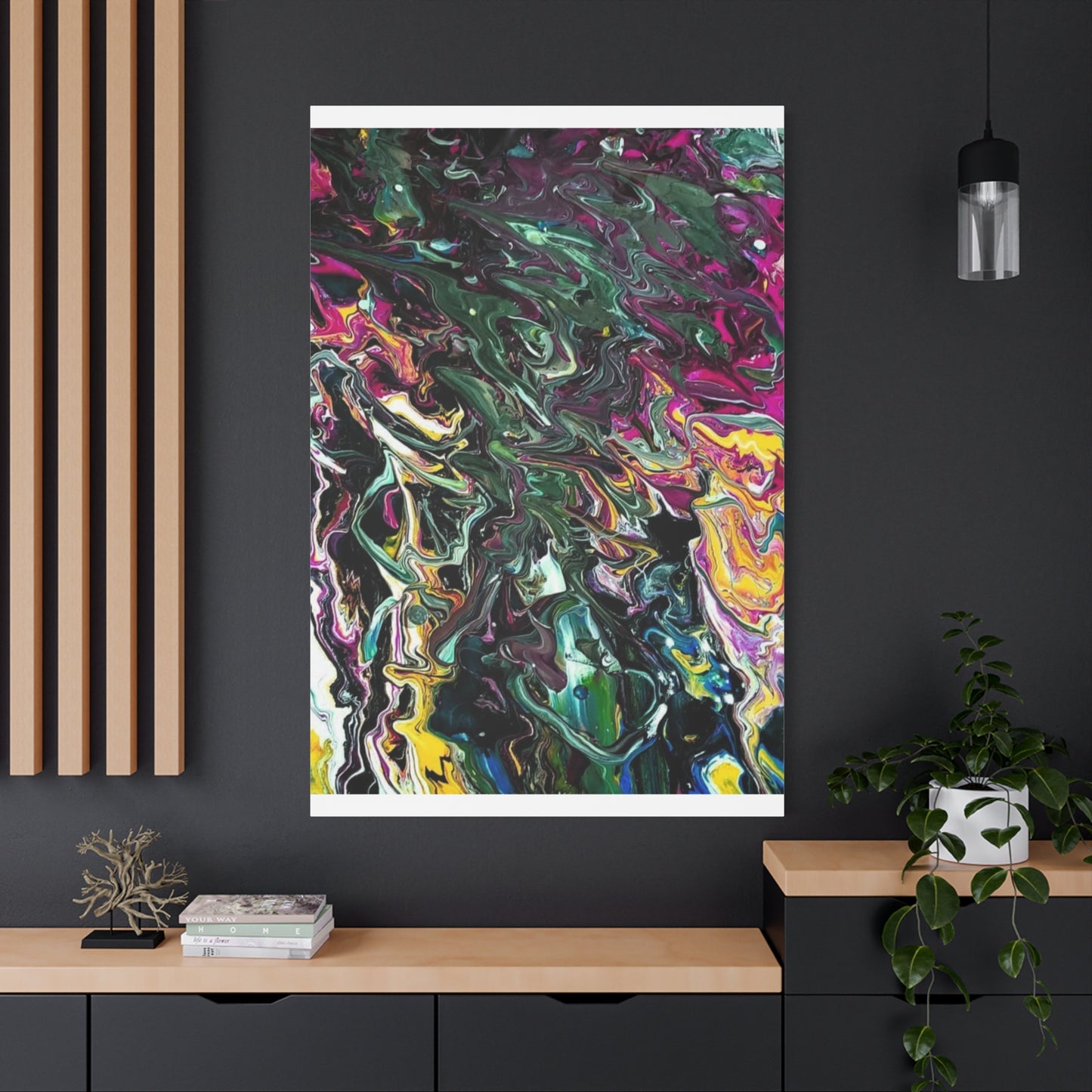 chaos in the garden - Abstract Fluid Art Matte Canvas Print - Colorful Swirl Wall Art