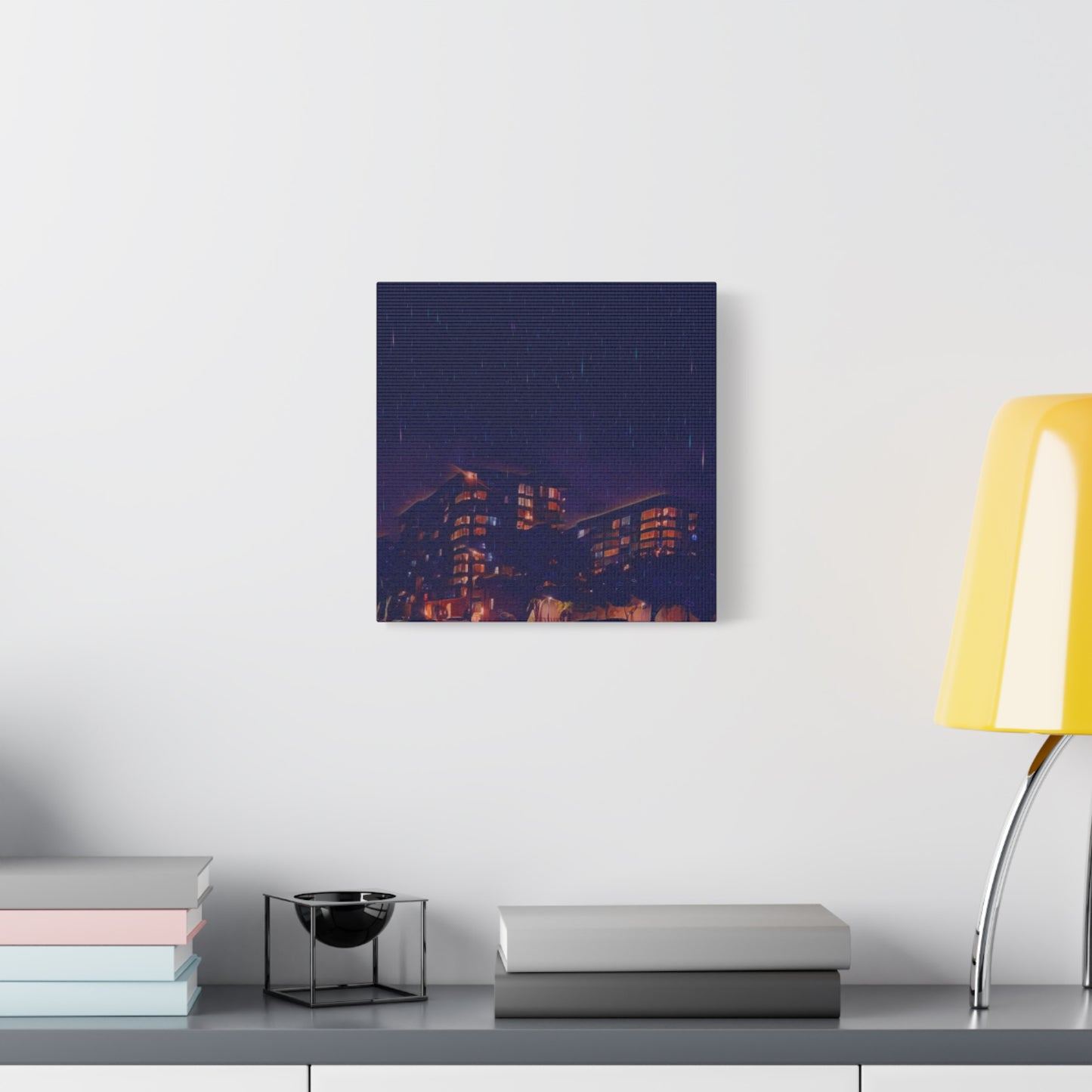 Neon Percipitation @ night - Canvas Print — Moody Urban Wall Art
