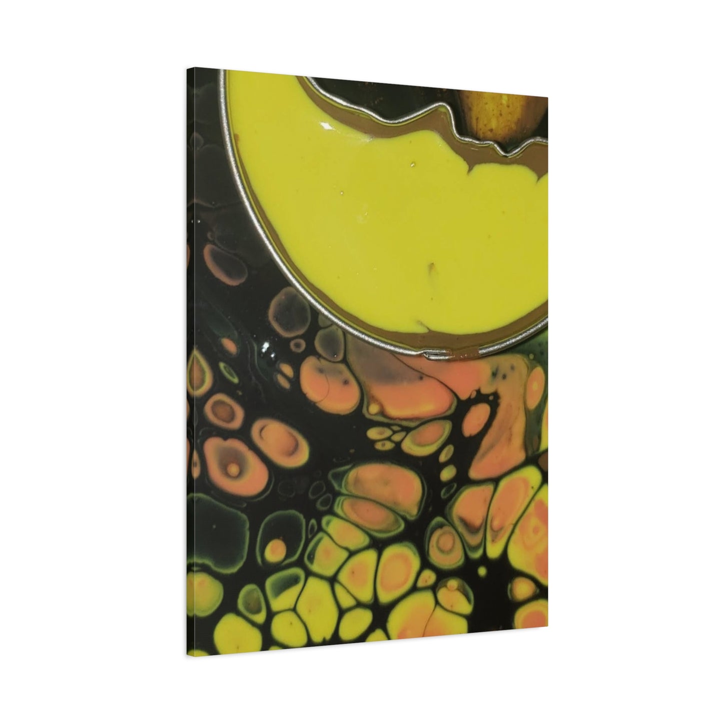 Abstract Fluid Art Canvas Print — Yellow & Black Cell Pour
