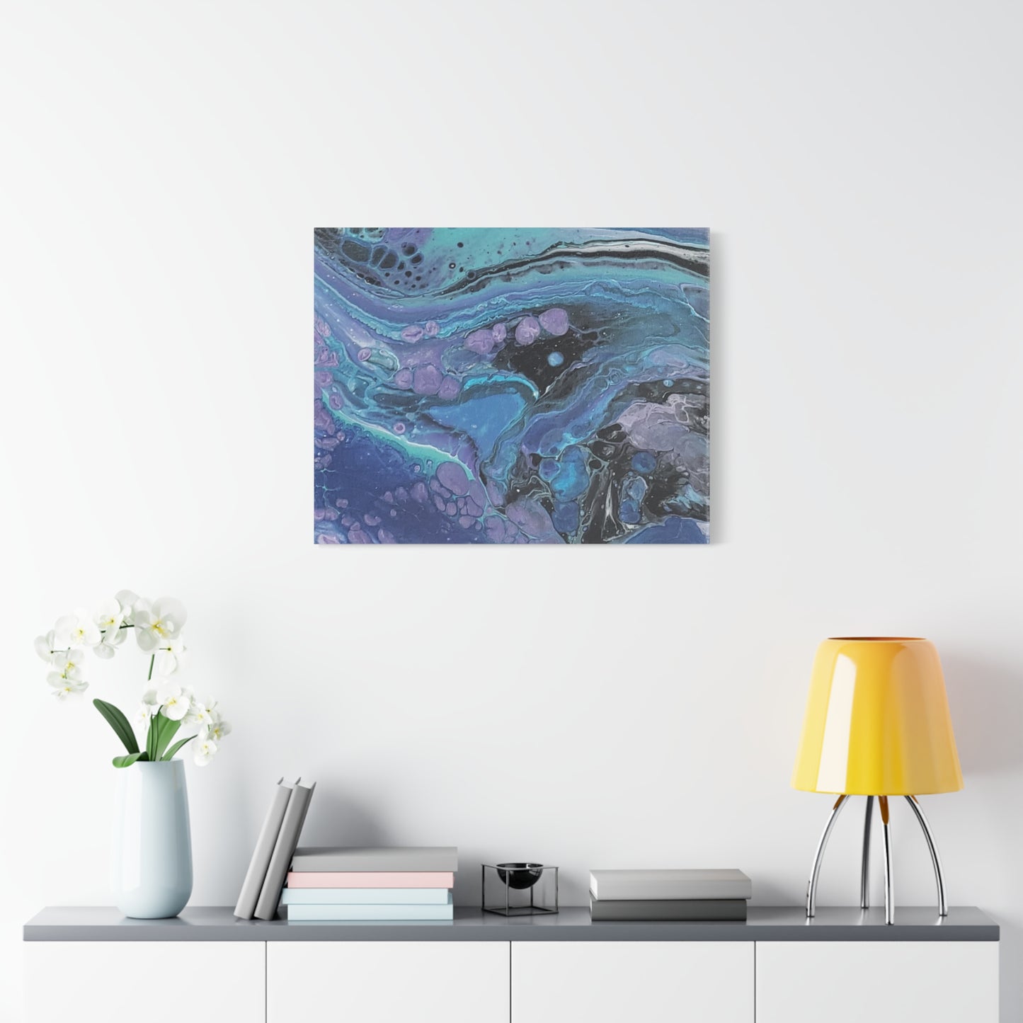 Abstract Ocean Wave Matte Canvas Print — Blue & Purple Fluid Art, Stretched 1.25"
