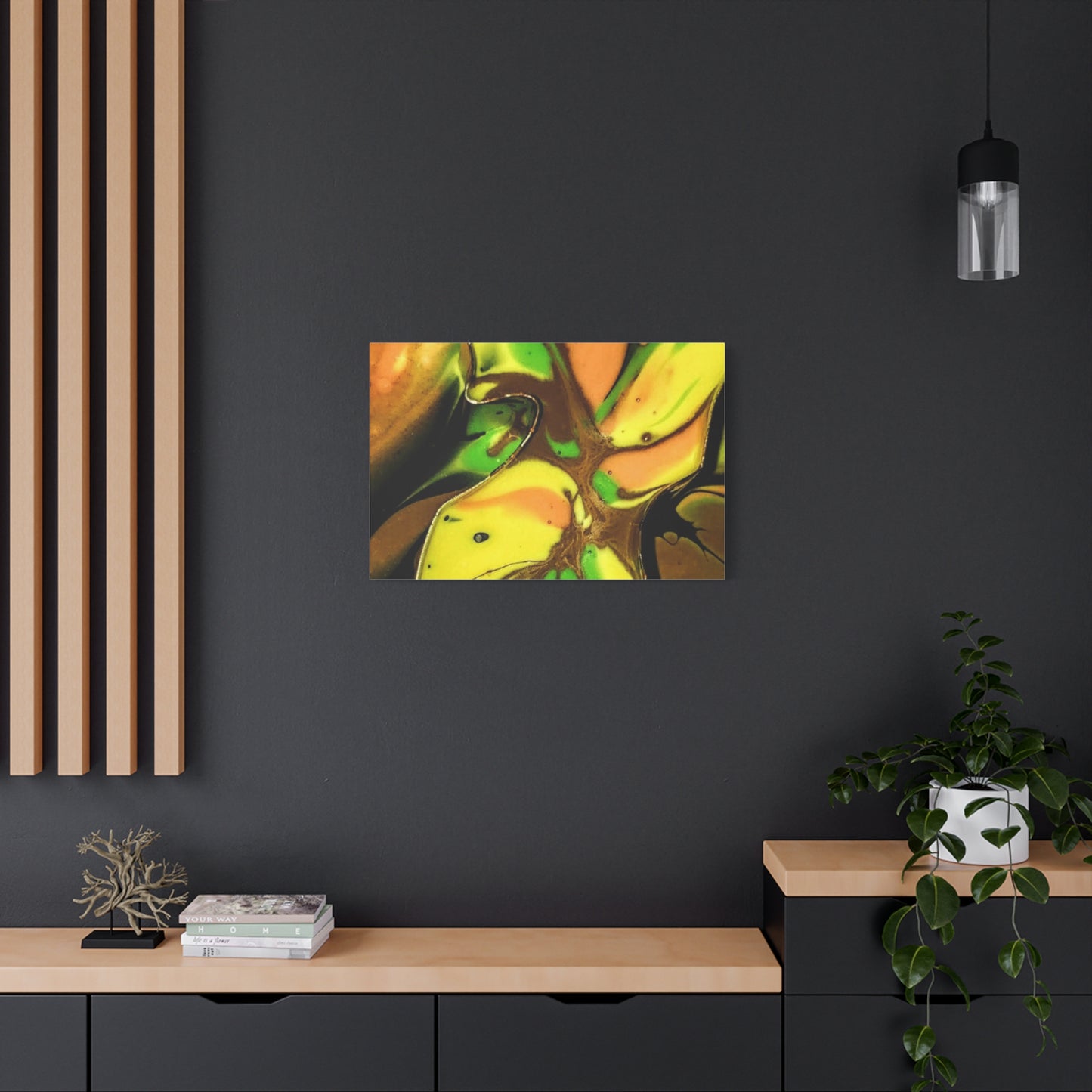 Abstract Green & Gold Fluid Art Matte Canvas Print (Stretched)