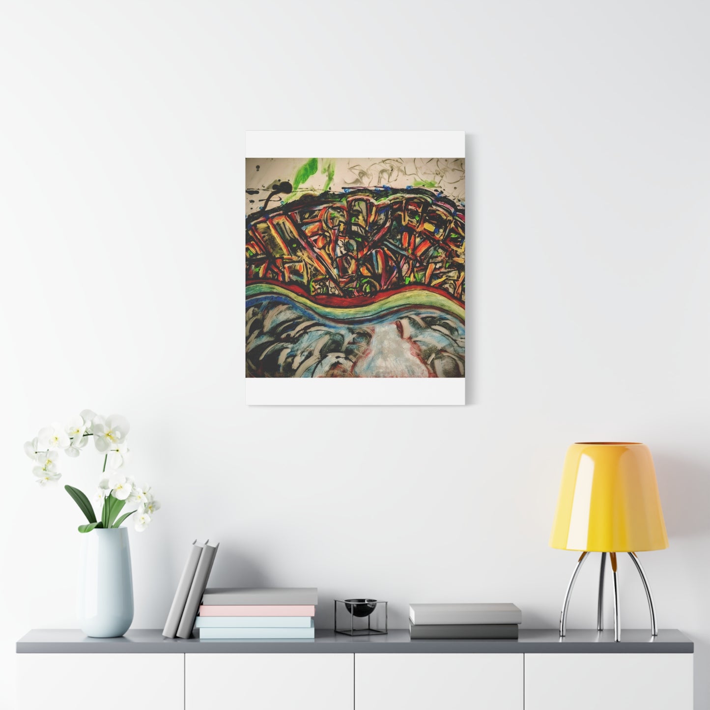 Acrylic_inequalities - Abstract Coastal Cityscape Canvas — Vibrant Ocean Wave Wall Art