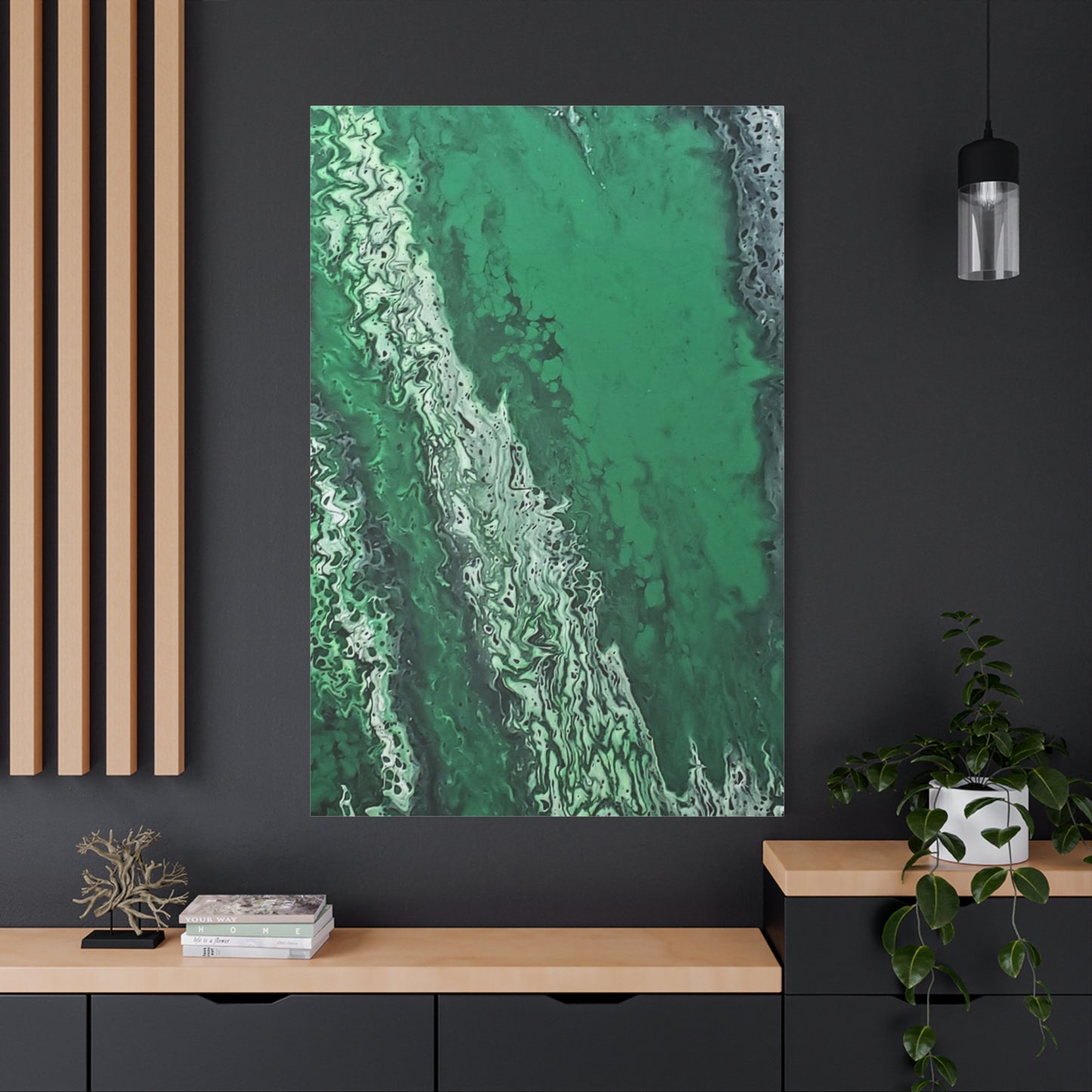 Emerald Wave Abstract Canvas Print — Matte Stretched Wall Art