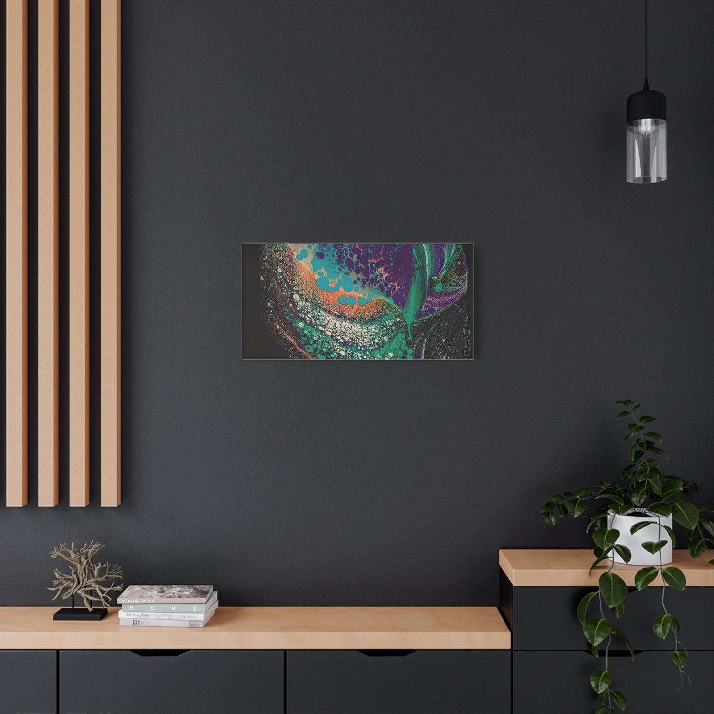 Abstract Fluid Art Canvas Print — Teal, Purple & Gold Swirl Matte Stretched Wall Art