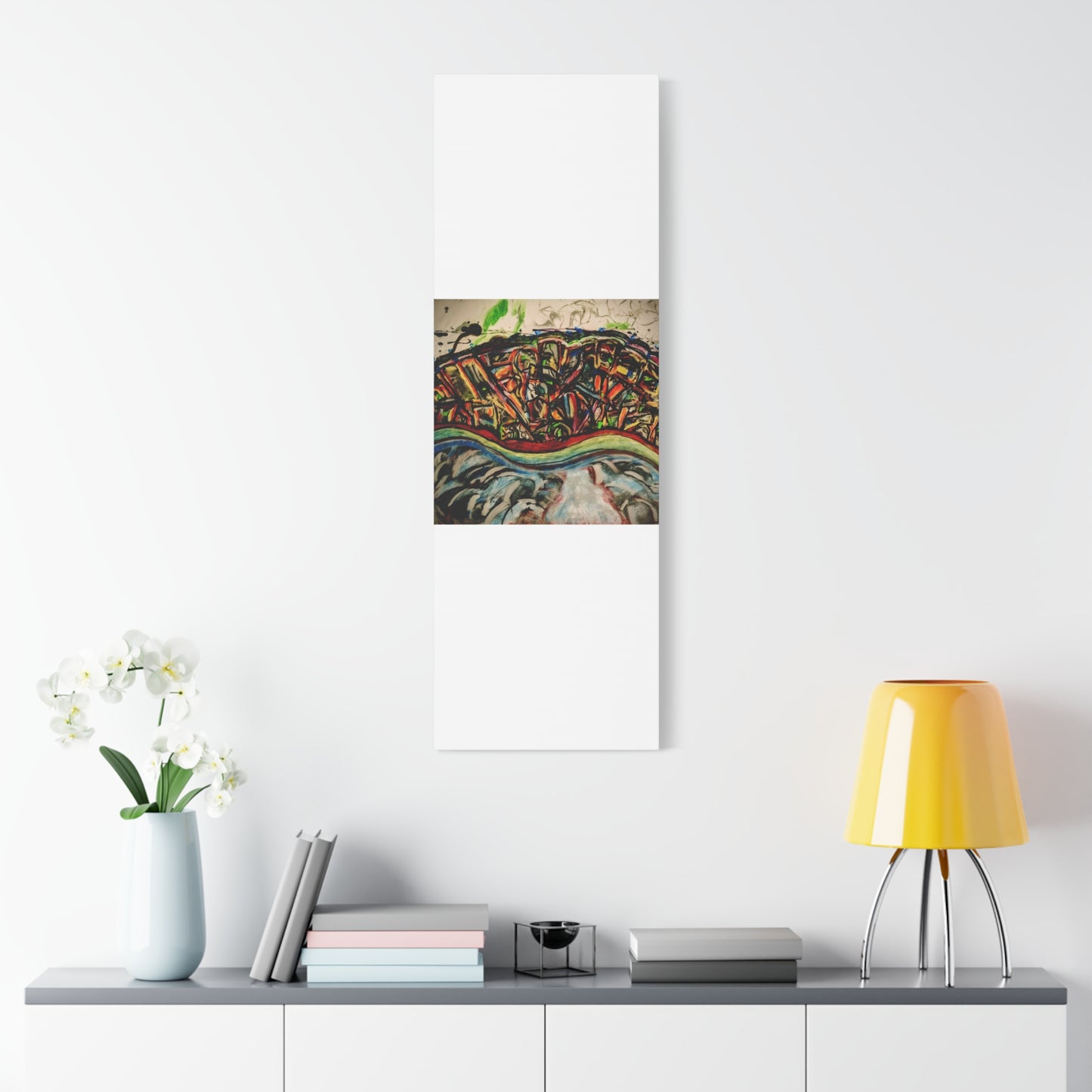 Acrylic_inequalities - Abstract Coastal Cityscape Canvas — Vibrant Ocean Wave Wall Art