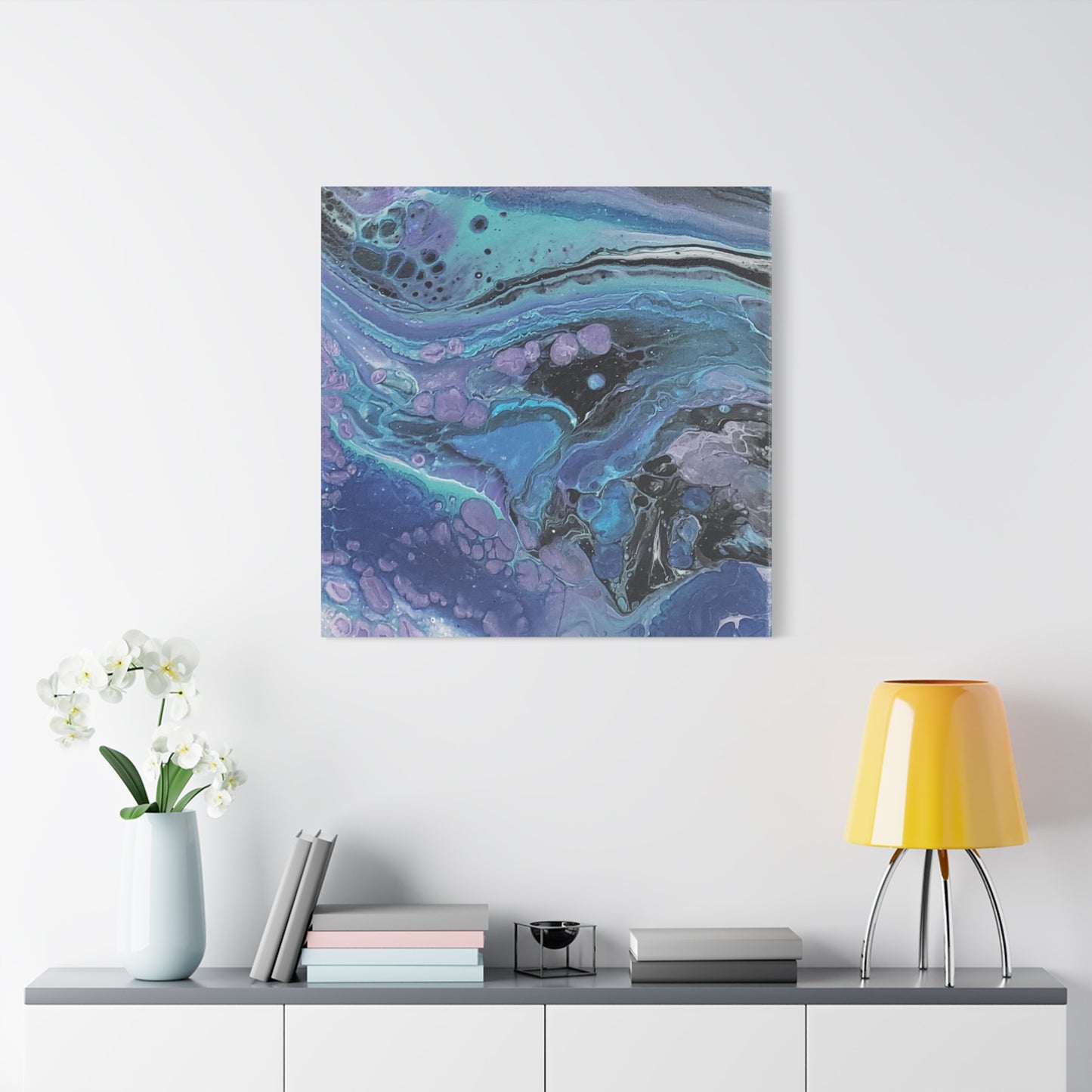 Abstract Ocean Wave Matte Canvas Print — Blue & Purple Fluid Art, Stretched 1.25"