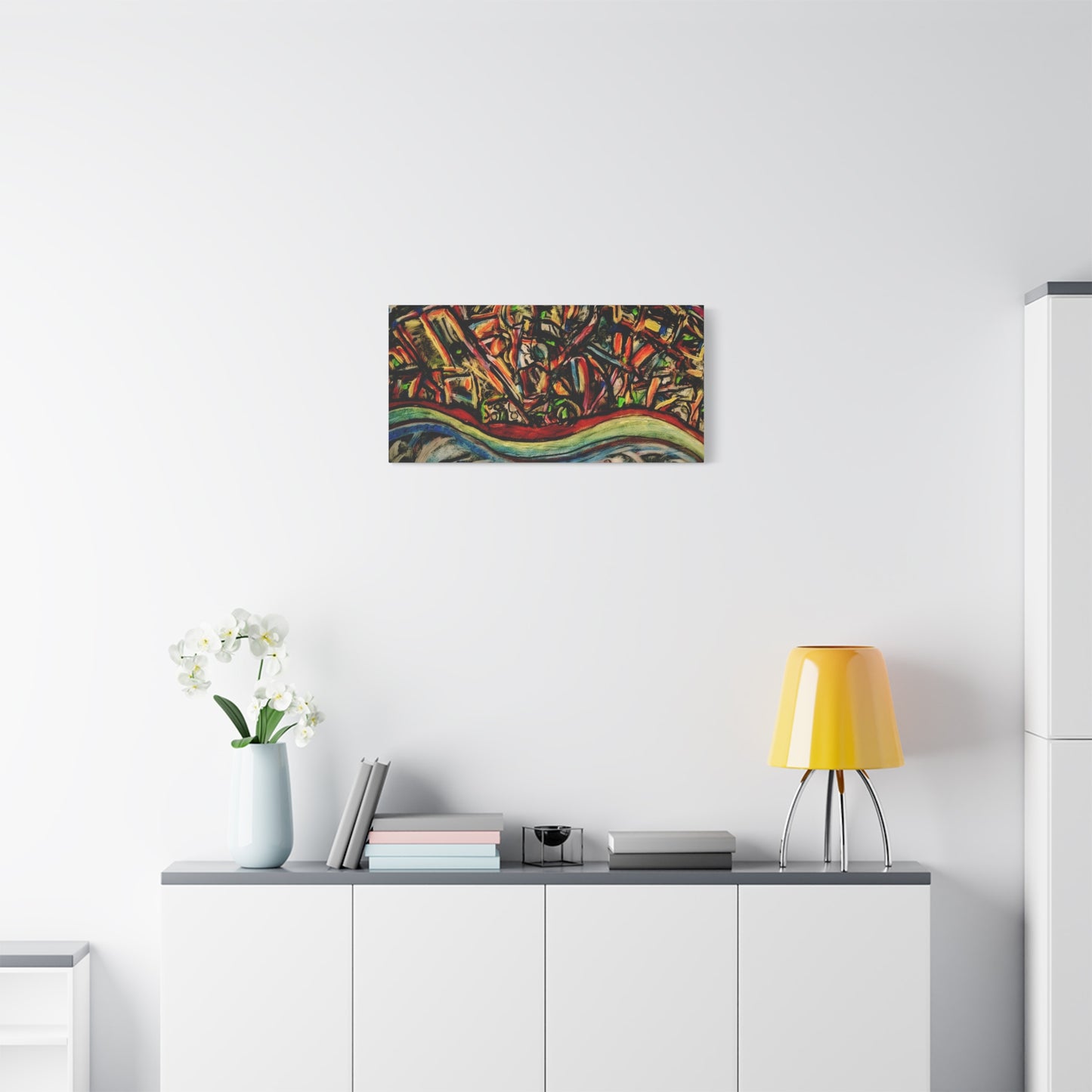 Acrylic_inequalities - Abstract Coastal Cityscape Canvas — Vibrant Ocean Wave Wall Art