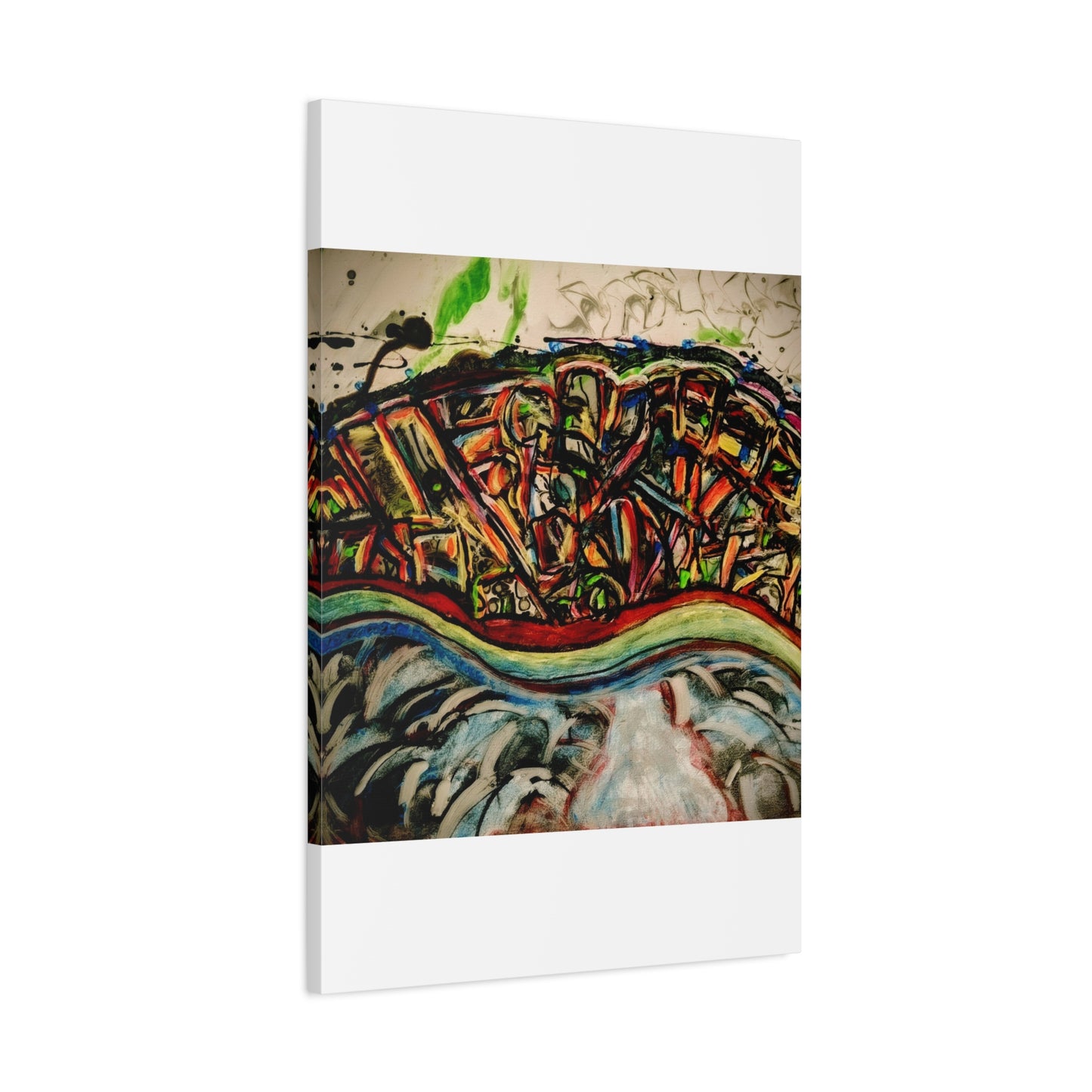 Acrylic_inequalities - Abstract Coastal Cityscape Canvas — Vibrant Ocean Wave Wall Art
