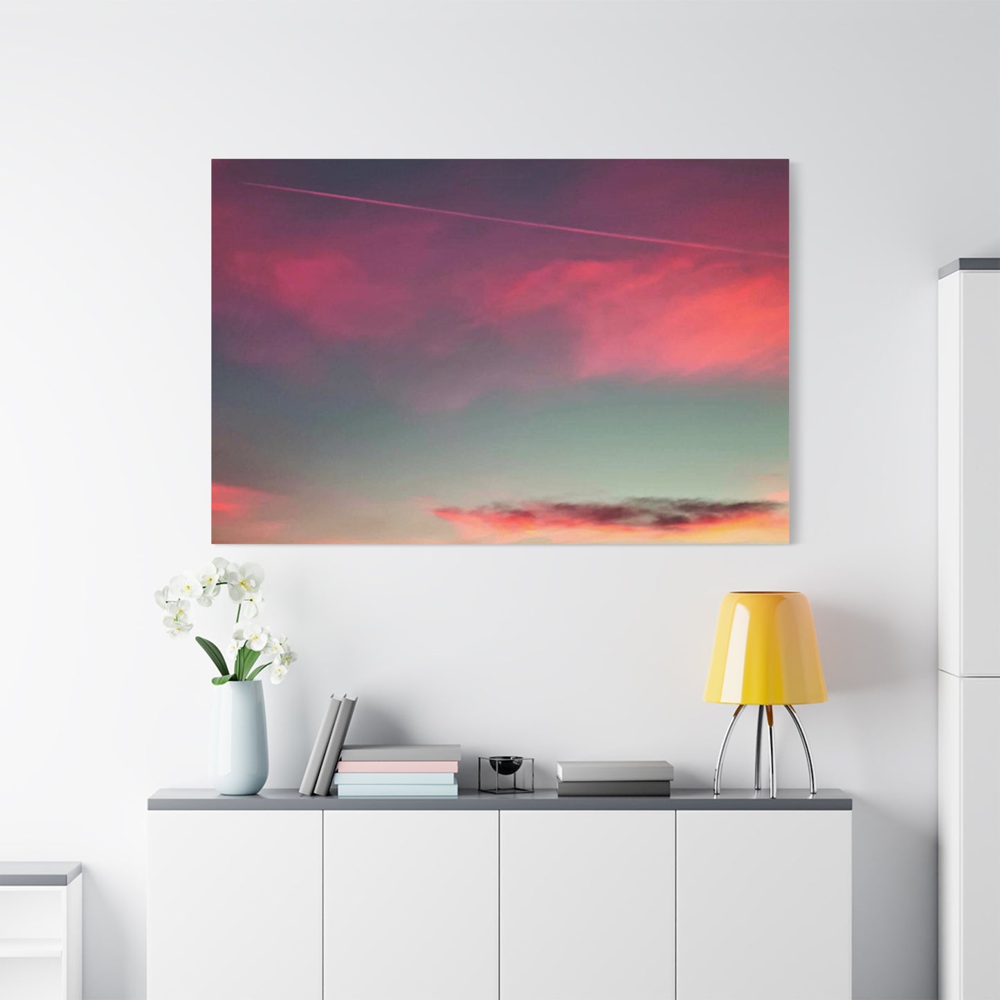 pink sky at morning - Horizon Matte Canvas Print — Vibrant Pink & Teal Sky Wall Art, Stretched 1.25"