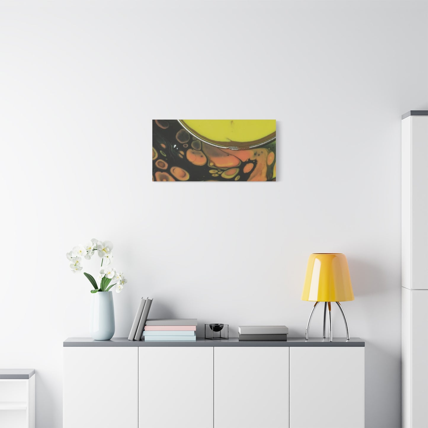 Abstract Fluid Art Canvas Print — Yellow & Black Cell Pour
