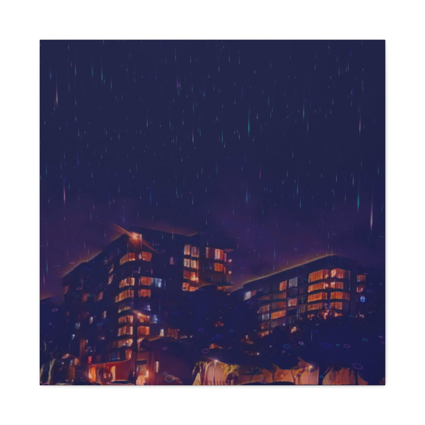 Neon Percipitation @ night - Canvas Print — Moody Urban Wall Art