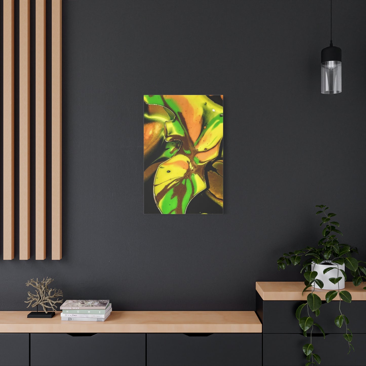 Abstract Green & Gold Fluid Art Matte Canvas Print (Stretched)