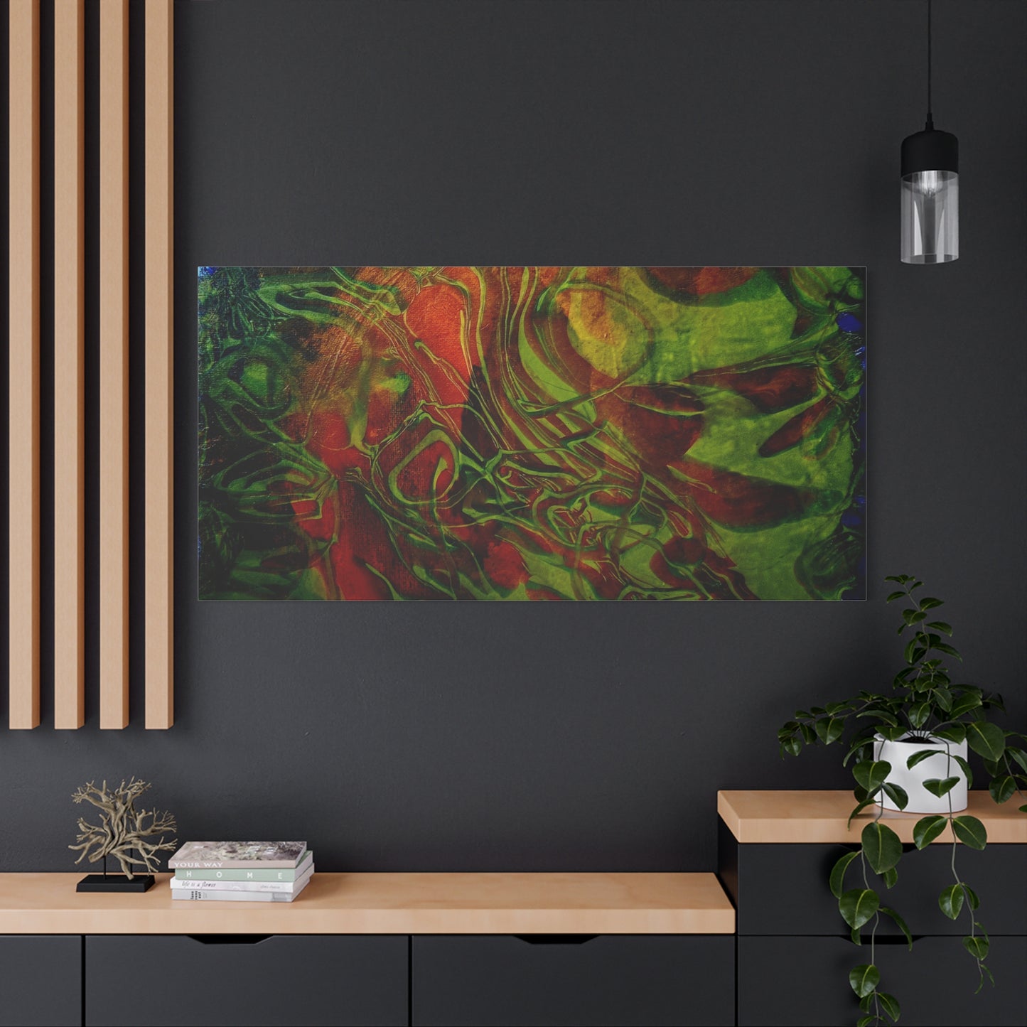 Abstract Green & Red Fluid Art Canvas Print