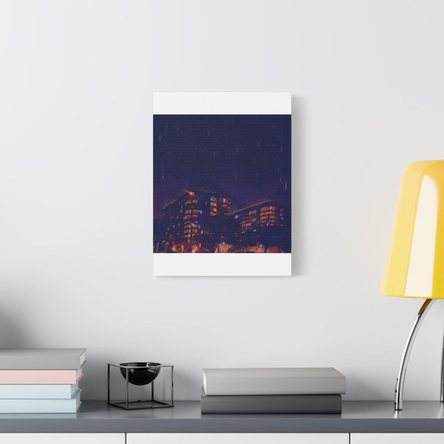 Neon Percipitation @ night - Canvas Print — Moody Urban Wall Art
