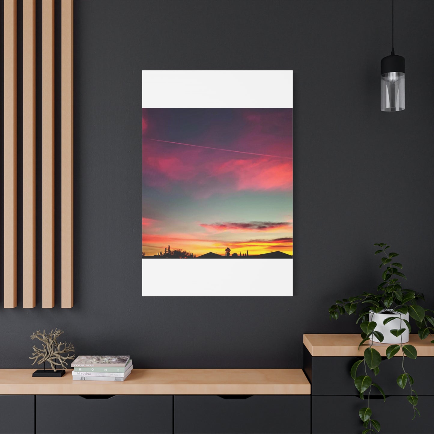 pink sky at morning - Horizon Matte Canvas Print — Vibrant Pink & Teal Sky Wall Art, Stretched 1.25"
