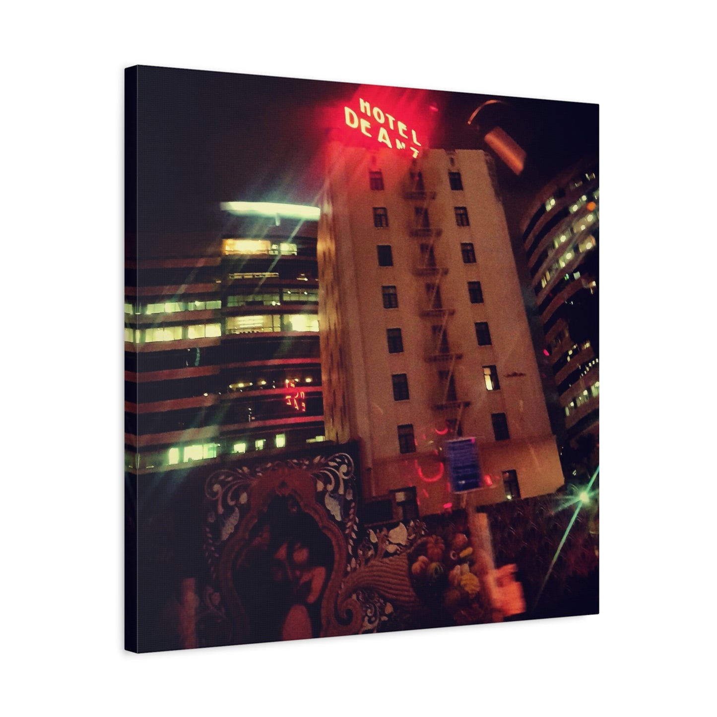 Hotel DeAnza - City Nightscape Canvas Print — Urban Street Art Building Matte Stretched 1.25"