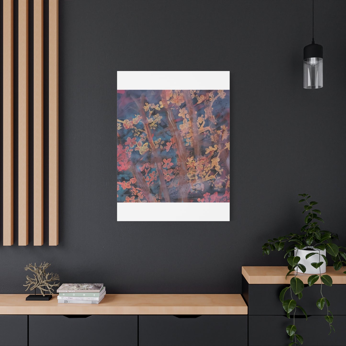 Abstract Floral Canvas Print — Moody Pink & Blue Stretched Wall Art