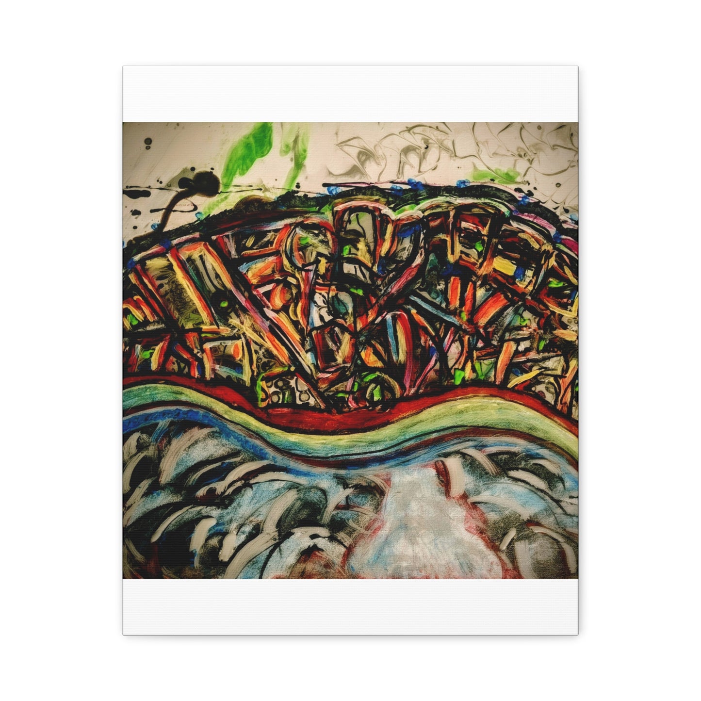 Acrylic_inequalities - Abstract Coastal Cityscape Canvas — Vibrant Ocean Wave Wall Art