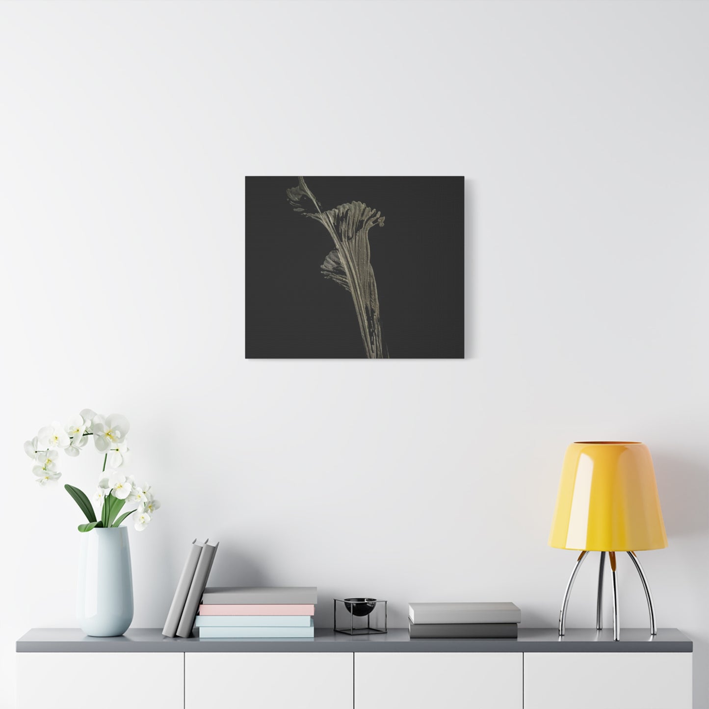 Calla Lilly - Minimalist Botanical Canvas Print — Monochrome Flower Art on Black Matte