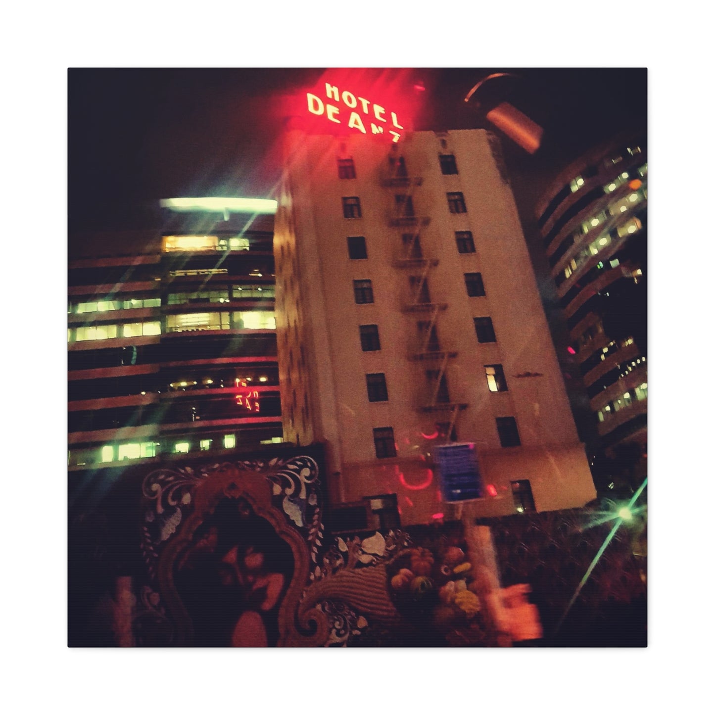 Hotel DeAnza - City Nightscape Canvas Print — Urban Street Art Building Matte Stretched 1.25"