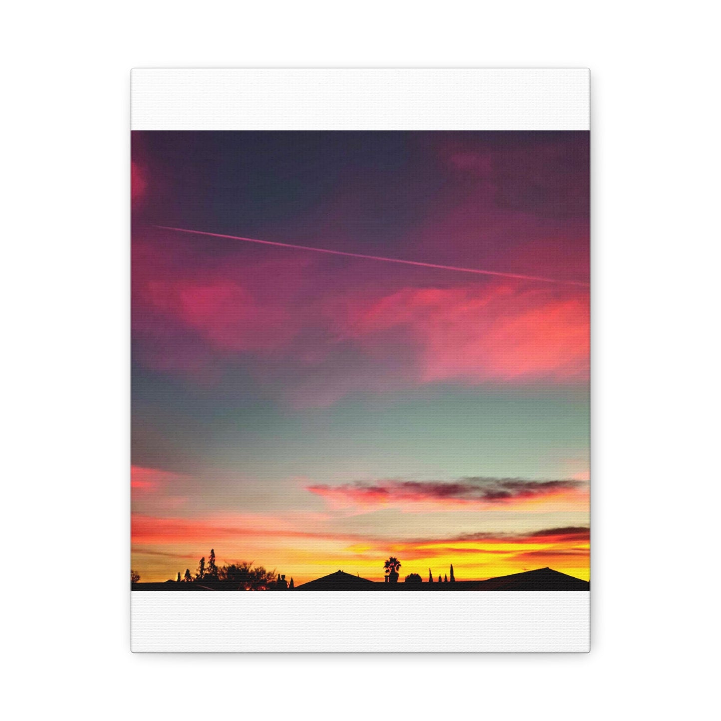 pink sky at morning - Horizon Matte Canvas Print — Vibrant Pink & Teal Sky Wall Art, Stretched 1.25"