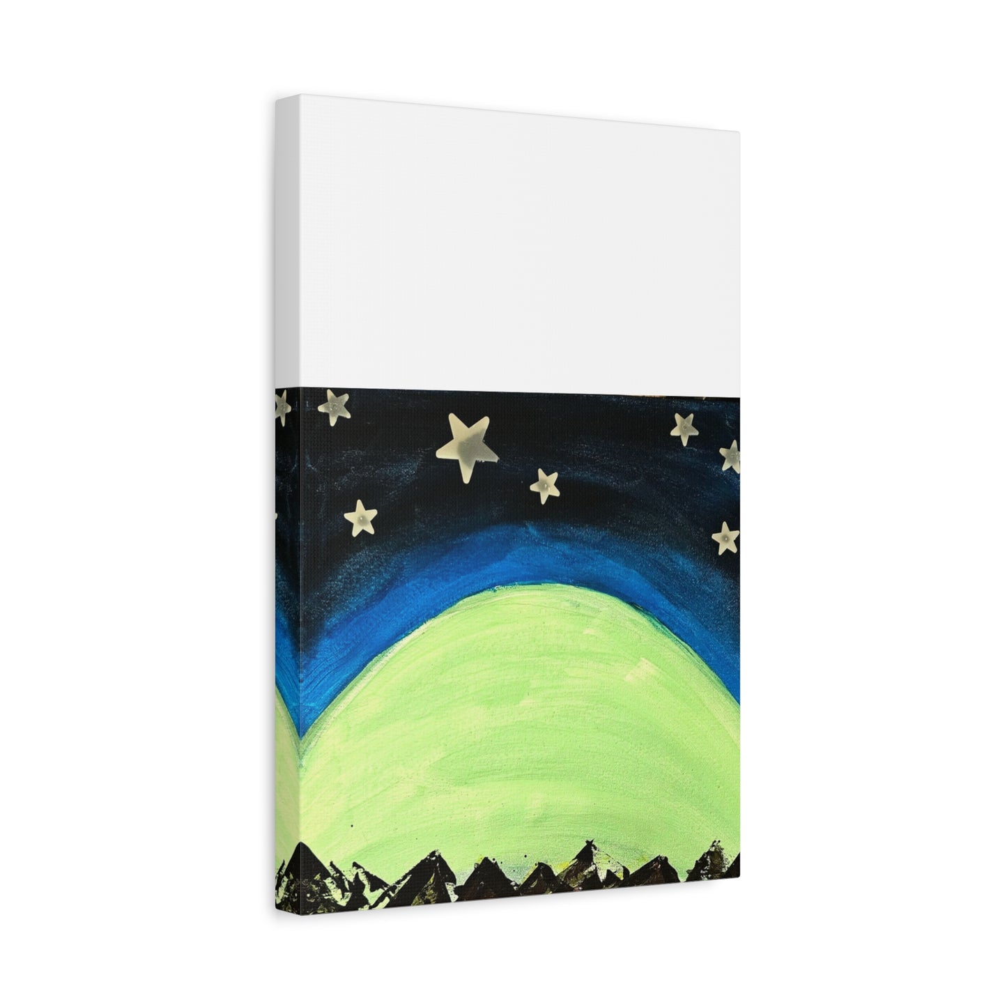 Green Moonrise Canvas Wall Art – Mountain Silhouette Nightscape