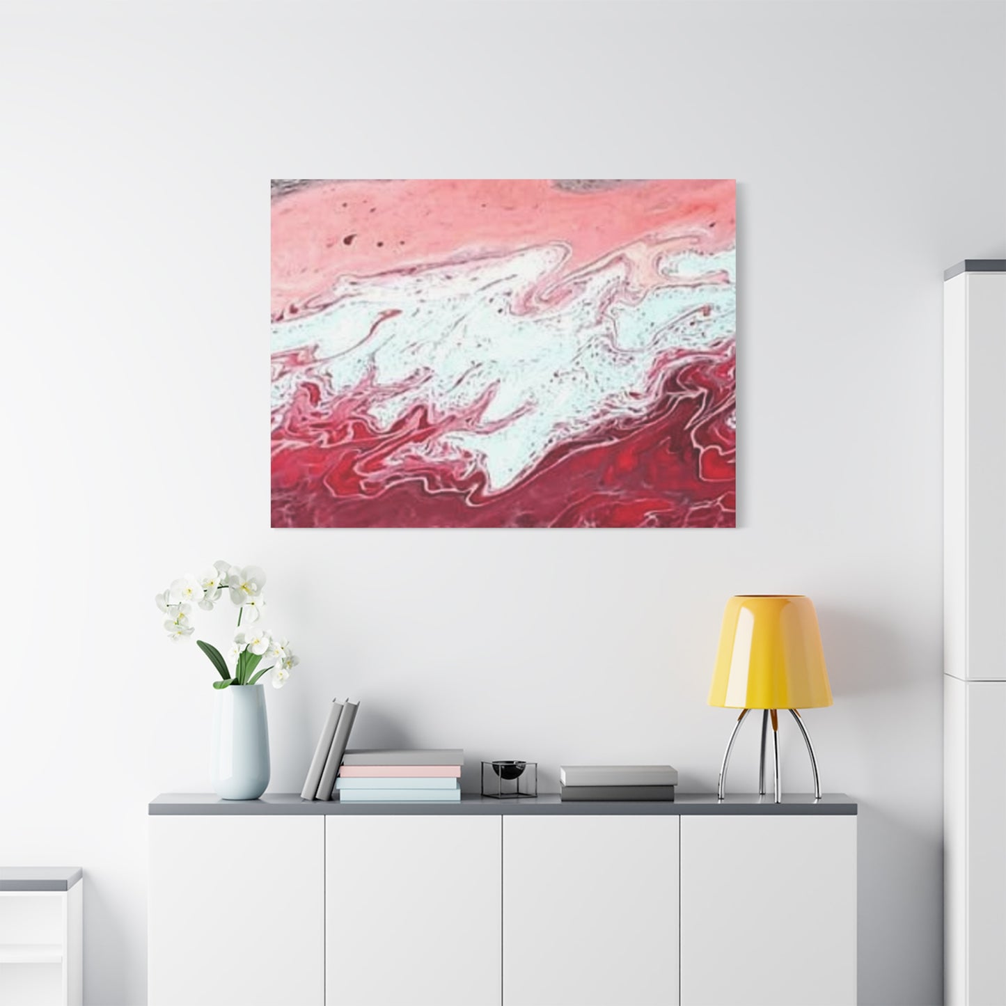 Abstract Pink & Red Fluid Art Canvas — Matte Stretched Wall Art
