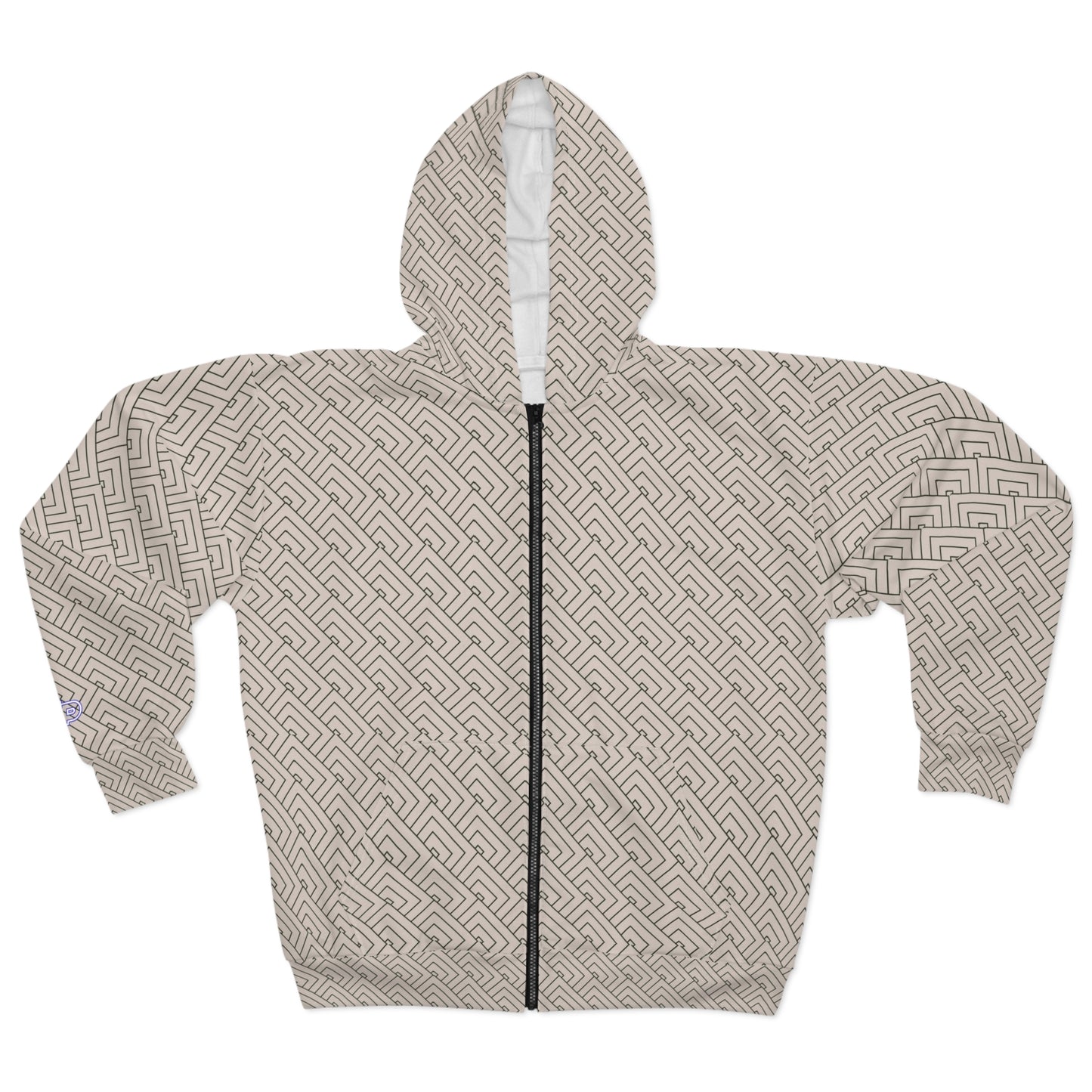 geometric box - Zip Hoodie — Beige All-Over Patterned Hoodie