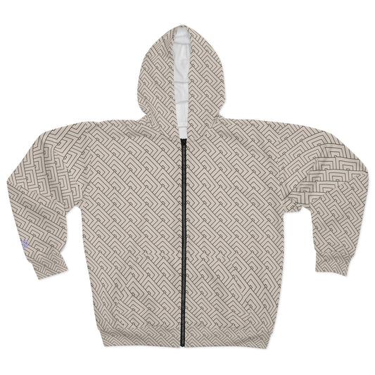 geometric box - Zip Hoodie — Beige All-Over Patterned Hoodie