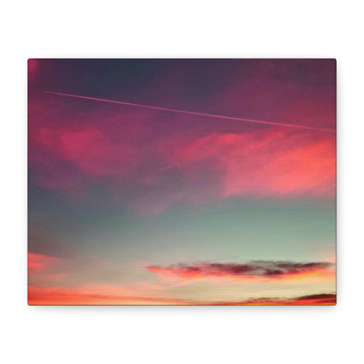 pink sky at morning - Horizon Matte Canvas Print — Vibrant Pink & Teal Sky Wall Art, Stretched 1.25"