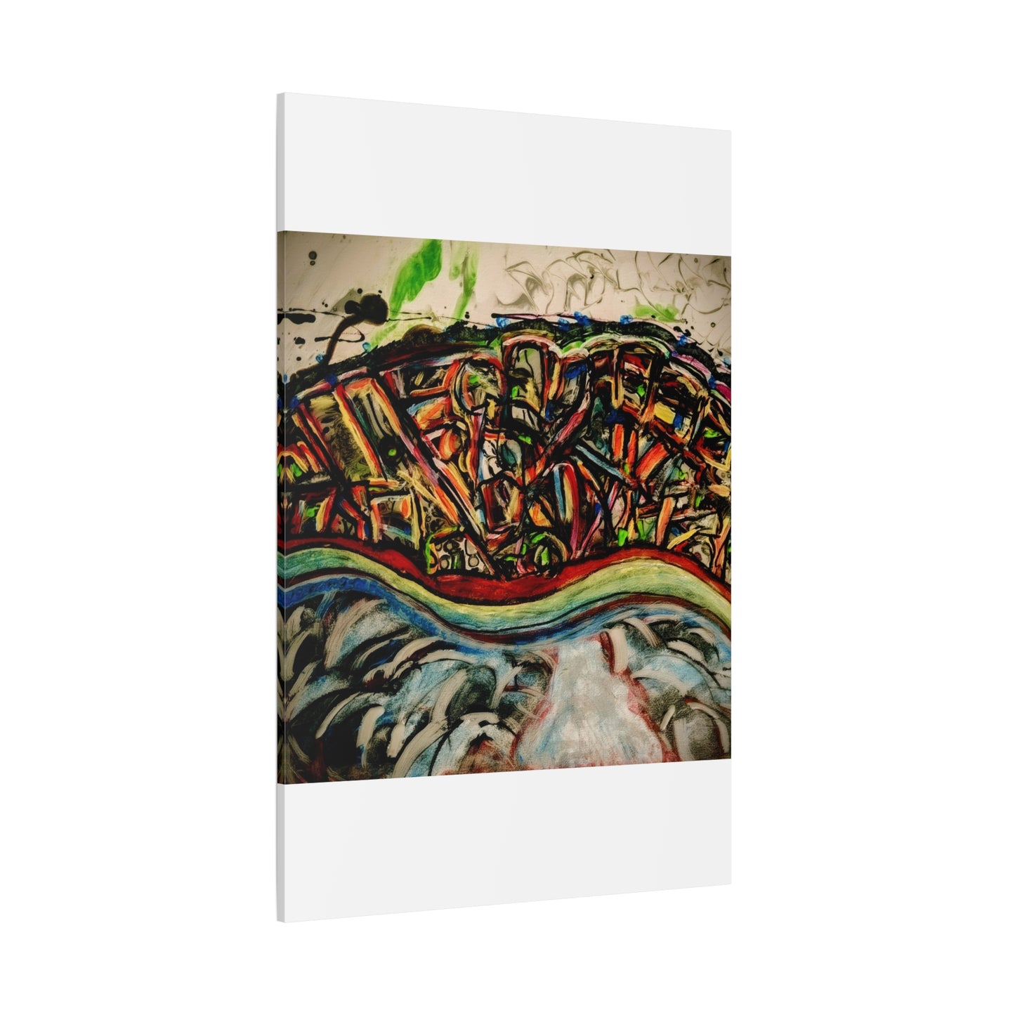 Acrylic_inequalities - Abstract Coastal Cityscape Canvas — Vibrant Ocean Wave Wall Art